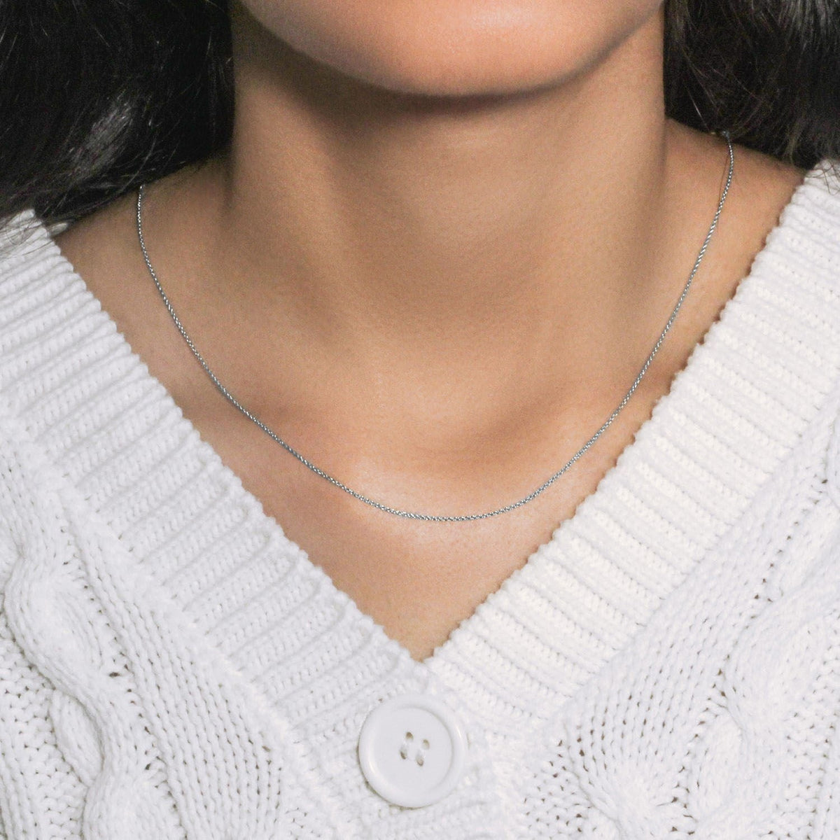 14k White Gold Oval Cable Link Chain 0.6mm - LinkagejewelrydesignLinkagejewelrydesign