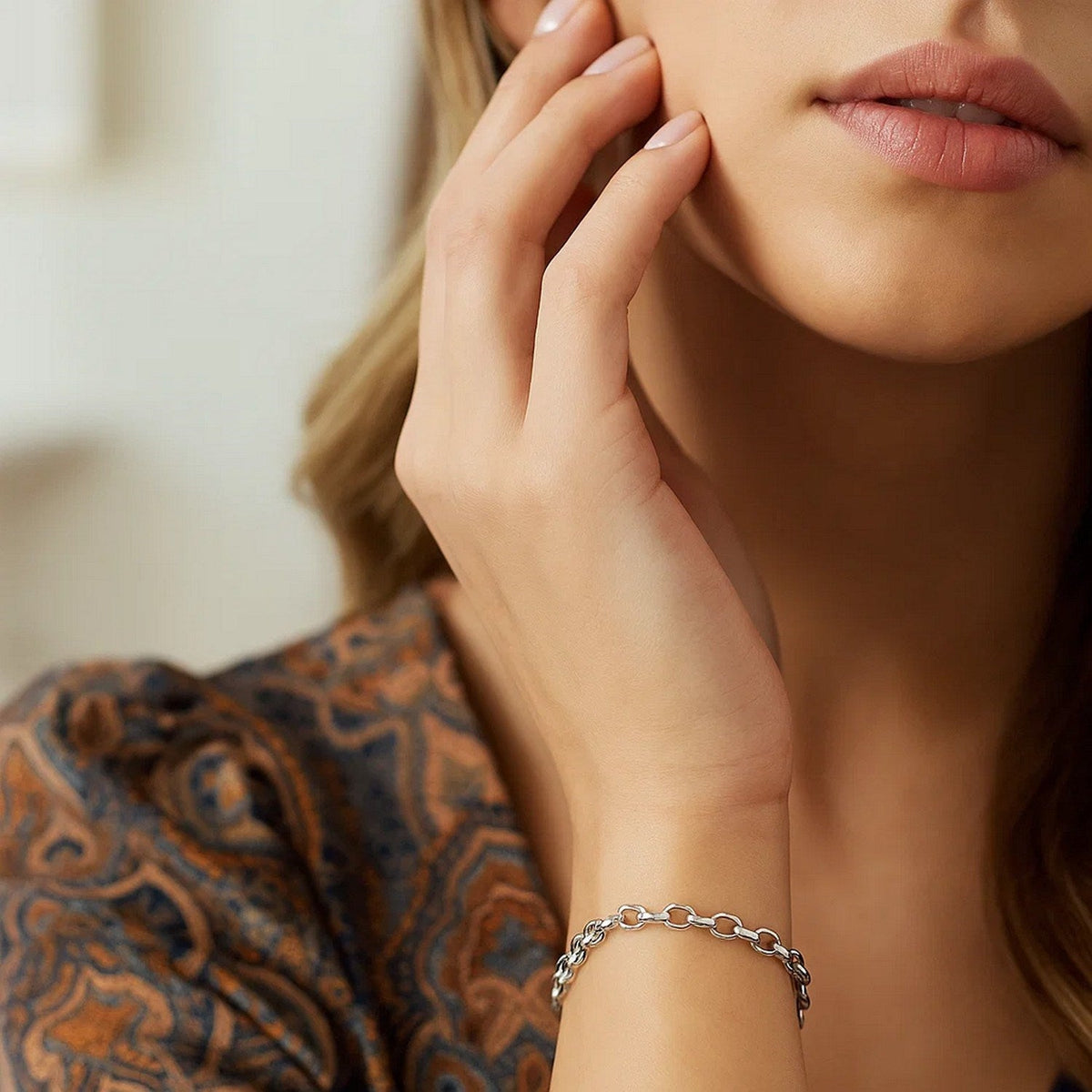 14k White Gold Oval Rolo Bracelet (3.20 mm) - LinkagejewelrydesignLinkagejewelrydesign