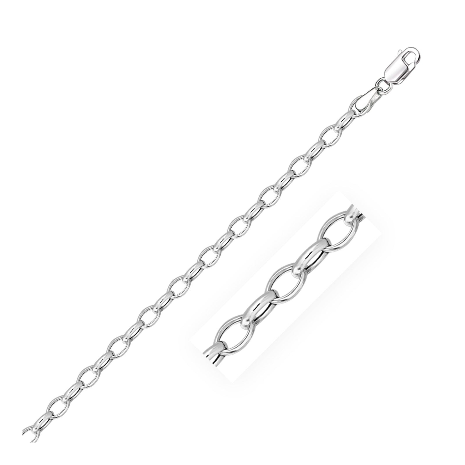 14k White Gold Oval Rolo Chain (4.6 mm) - LinkagejewelrydesignLinkagejewelrydesign