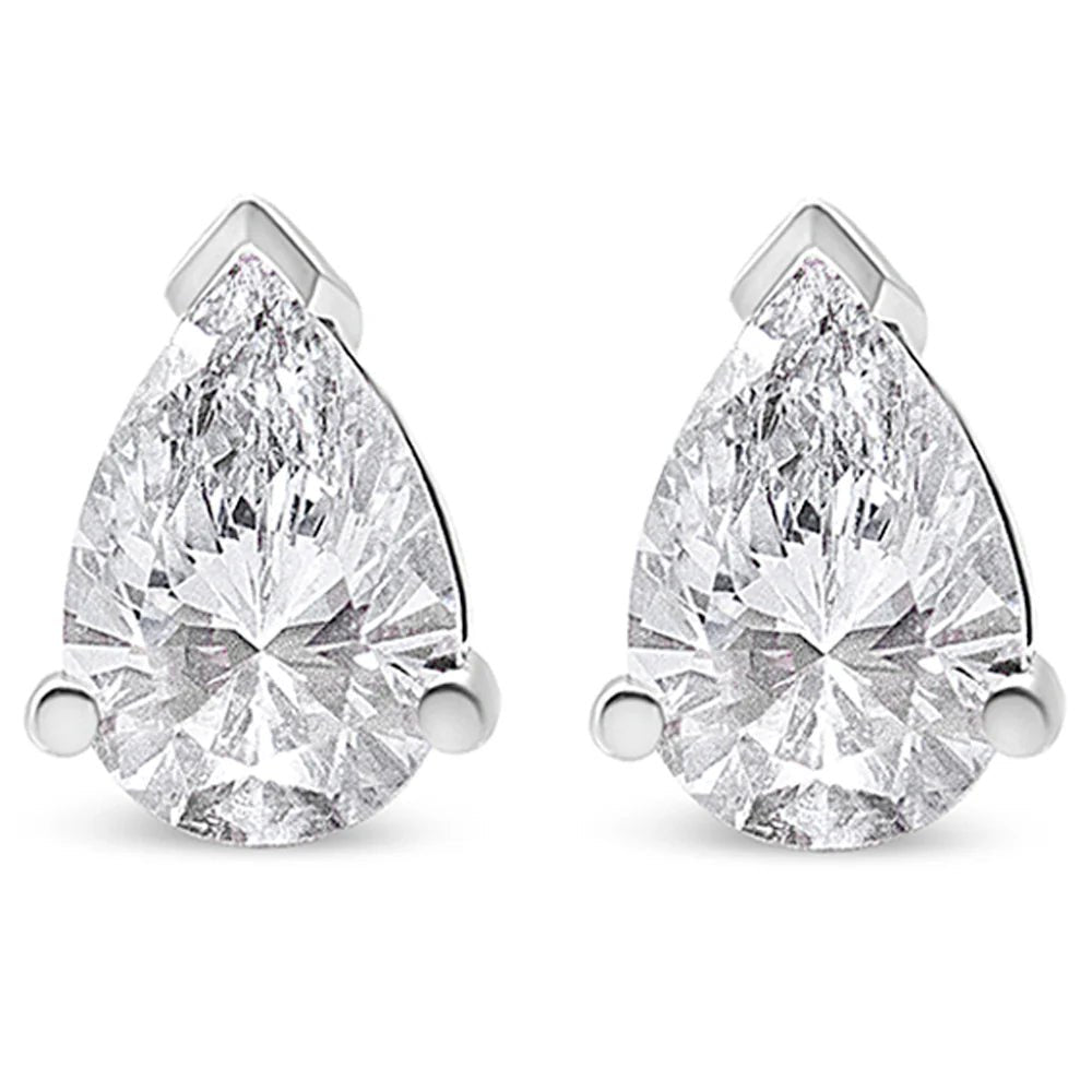 14K White Gold Pear Shape Solitaire Lab Grown Diamond Stud Earrings (F - G Color, VS2 - SI1 Clarity) - LinkagejewelrydesignLinkagejewelrydesign