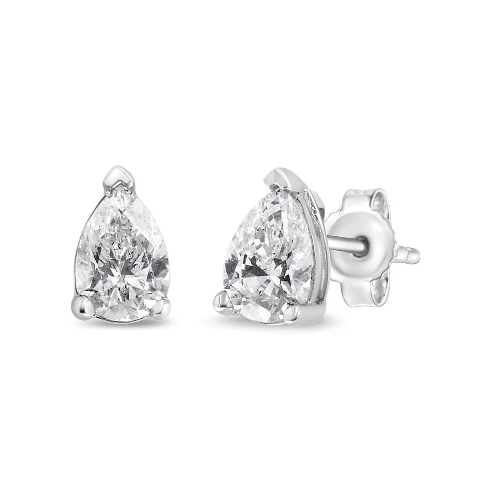 14K White Gold Pear Shape Solitaire Lab Grown Diamond Stud Earrings (F - G Color, VS2 - SI1 Clarity) - LinkagejewelrydesignLinkagejewelrydesign