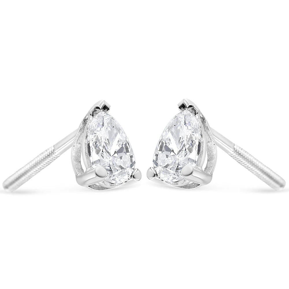 14K White Gold Pear Shape Solitaire Lab Grown Diamond Stud Earrings (F - G Color, VS2 - SI1 Clarity) - LinkagejewelrydesignLinkagejewelrydesign