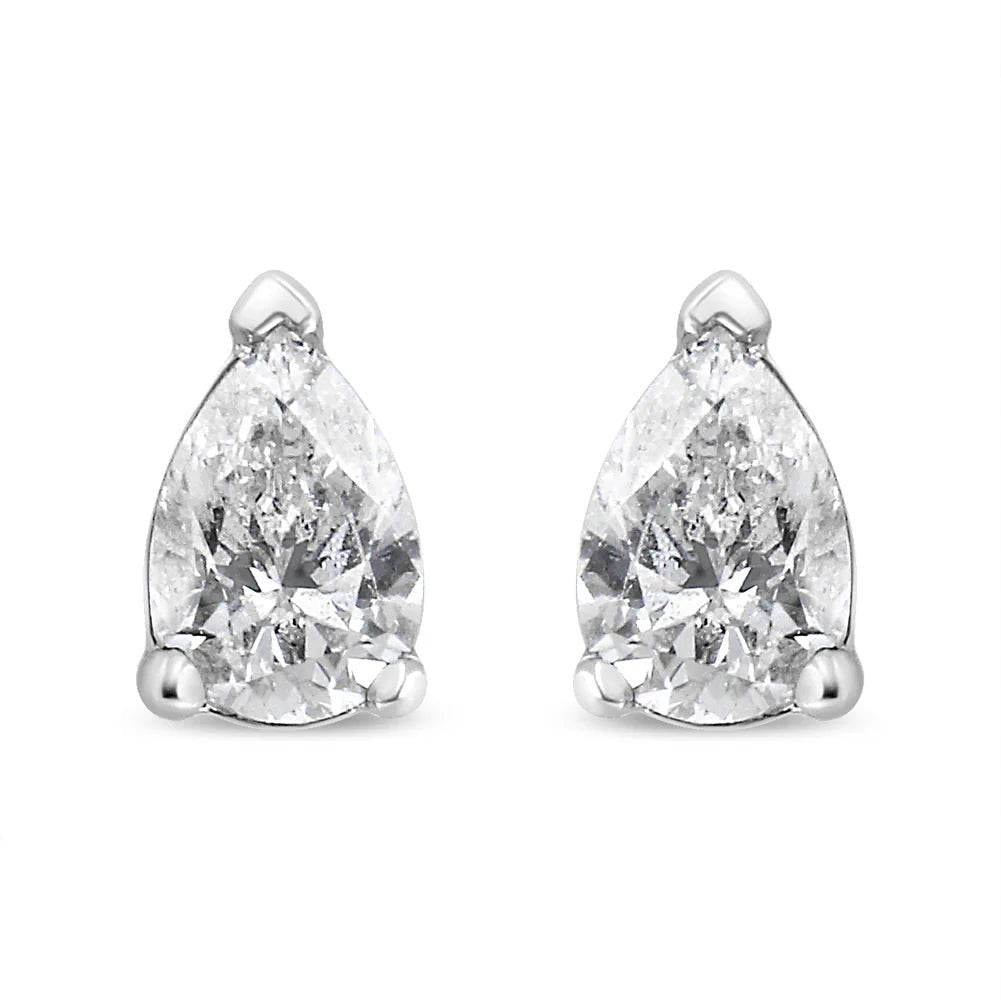 14K White Gold Pear Shape Solitaire Lab Grown Diamond Stud Earrings (F - G Color, VS2 - SI1 Clarity) - LinkagejewelrydesignLinkagejewelrydesign