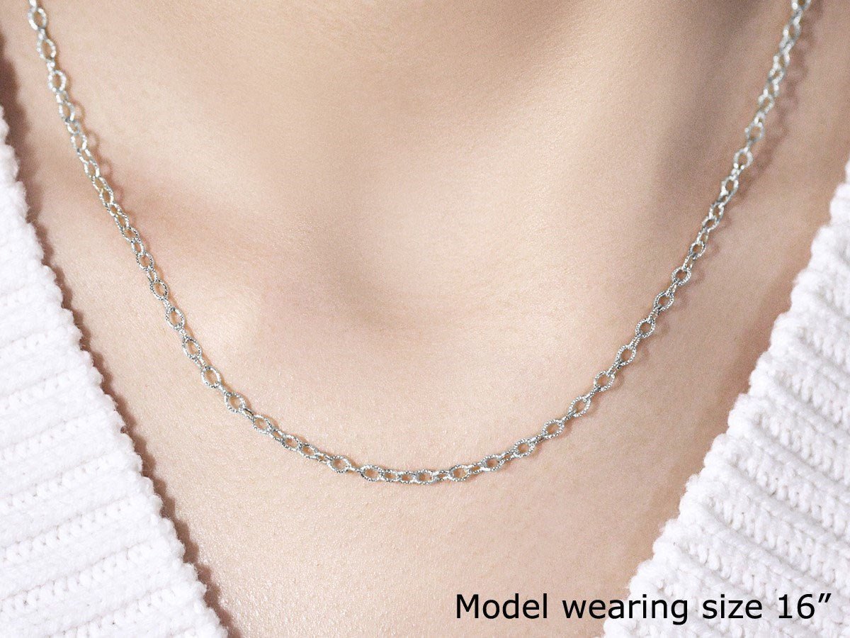 14k White Gold Pendant Chain with Textured Links (2.30 mm) - LinkagejewelrydesignLinkagejewelrydesign