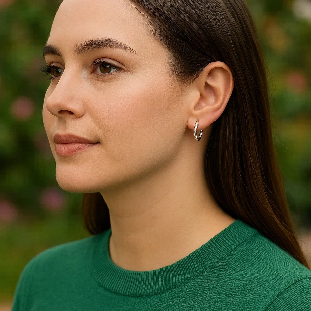 14k White Gold Petite Polished Round Hoop Earrings - LinkagejewelrydesignLinkagejewelrydesign