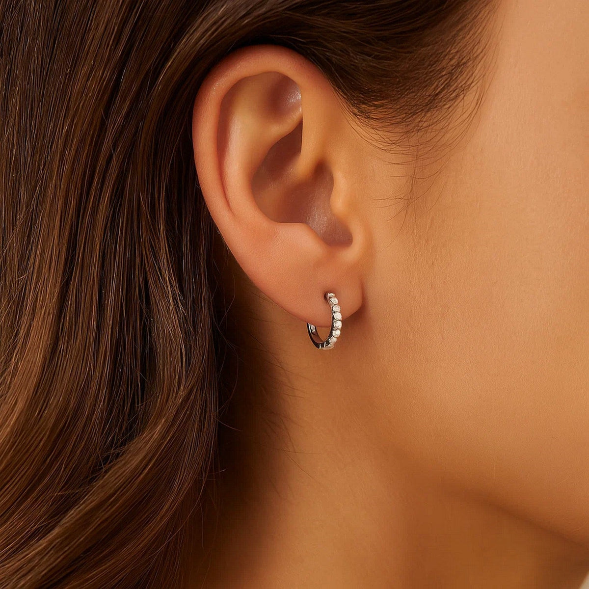 14k White Gold Petite Textured Round Hoop Earrings - LinkagejewelrydesignLinkagejewelrydesign