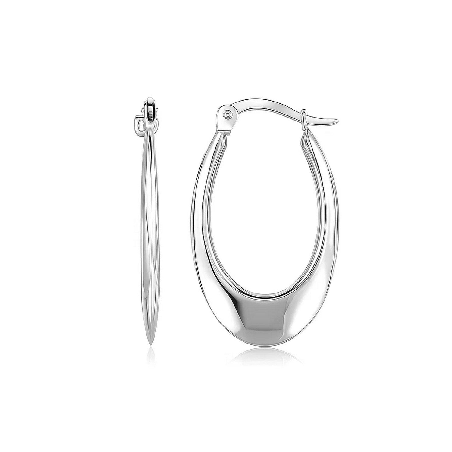 14k White Gold Polished Graduated Oval Hoop Earrings - LinkagejewelrydesignLinkagejewelrydesign