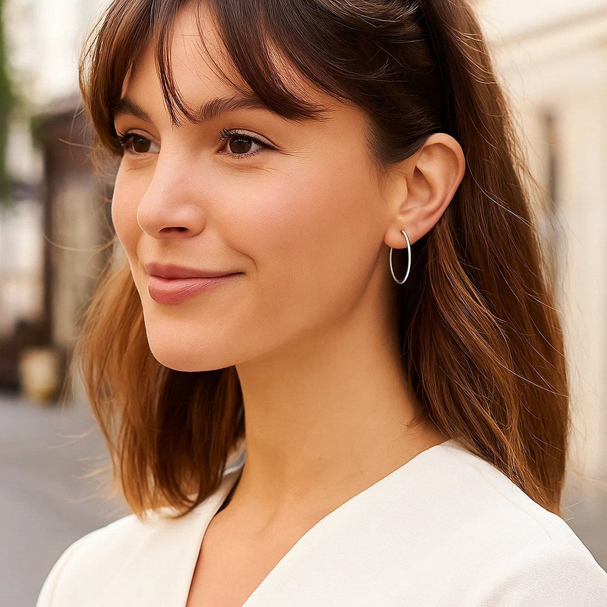 14k White Gold Polished Hoop Earrings (1.5x25mm) - LinkagejewelrydesignLinkagejewelrydesign