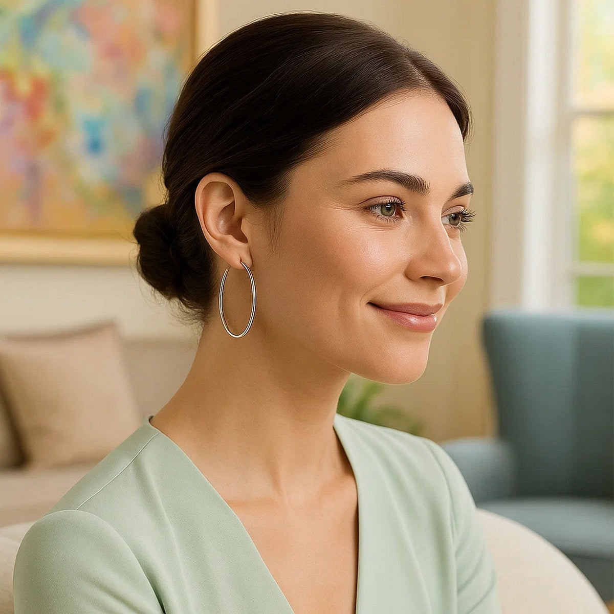 14k White Gold Polished Hoop Earrings (1.5x45mm) - LinkagejewelrydesignLinkagejewelrydesign