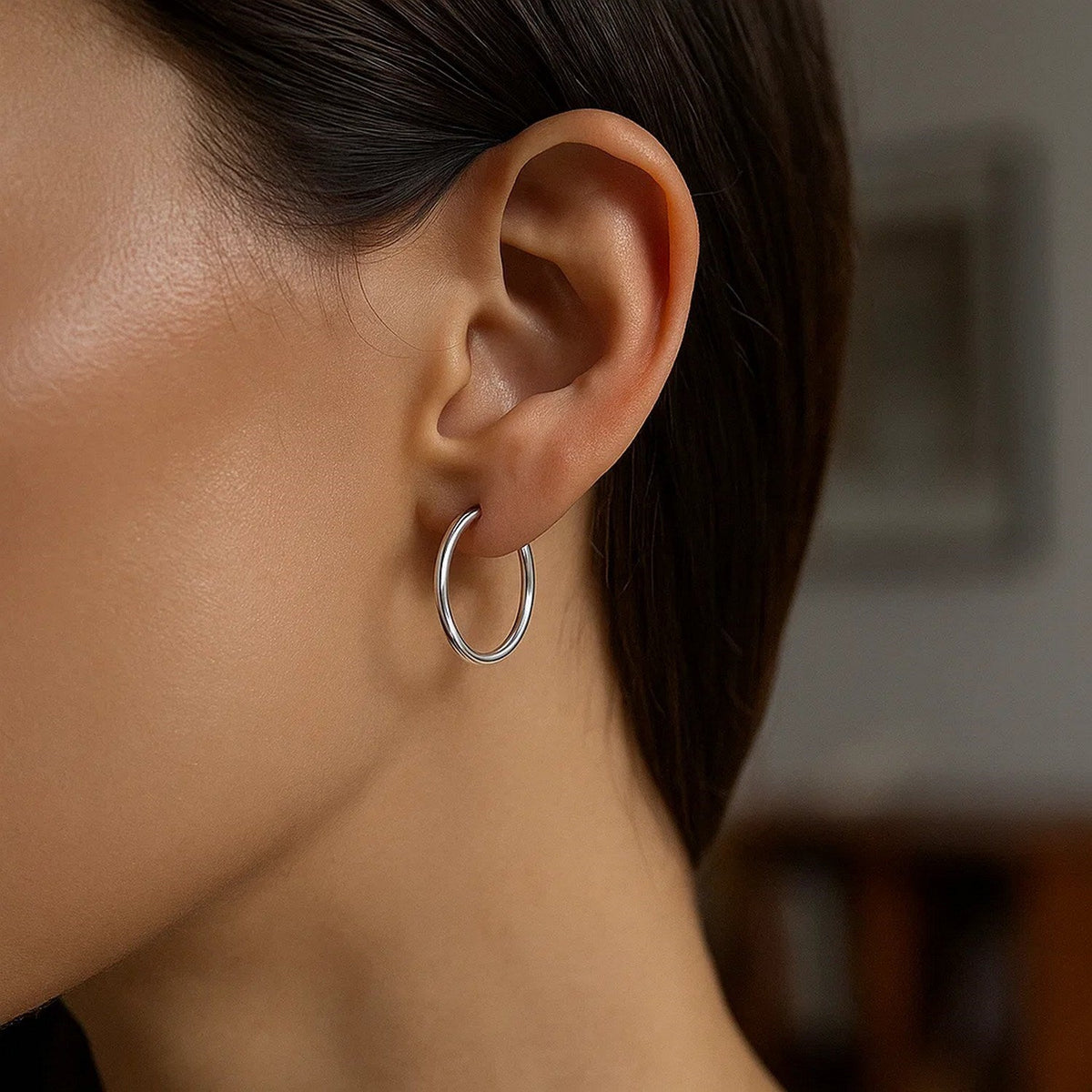 14k White Gold Polished Hoop Earrings (20 mm) - LinkagejewelrydesignLinkagejewelrydesign