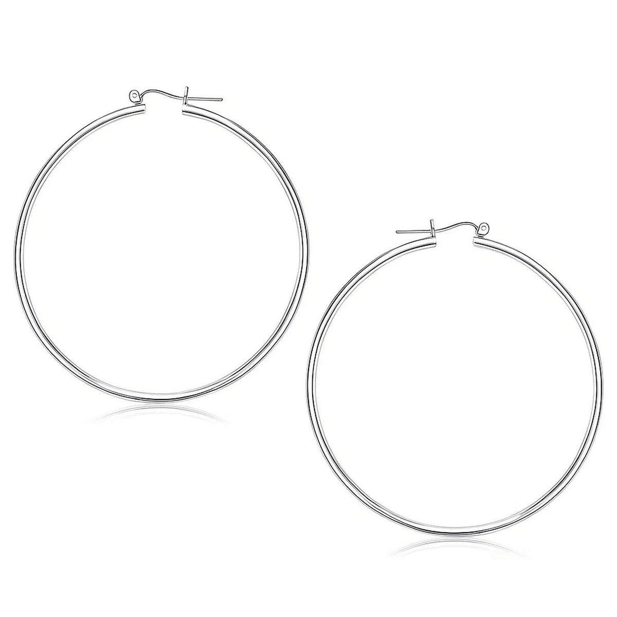 14k White Gold Polished Hoop Earrings (2x60mm) - LinkagejewelrydesignLinkagejewelrydesign