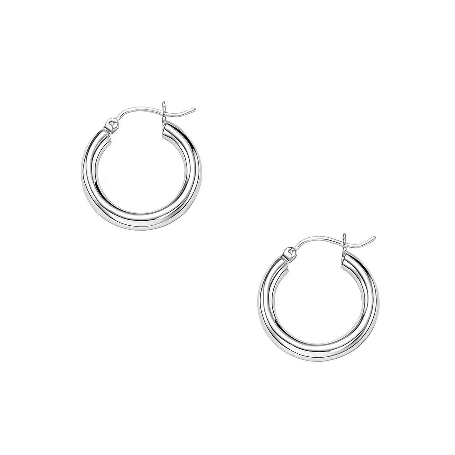 14k White Gold Polished Hoop Earrings (3x15mm) - LinkagejewelrydesignLinkagejewelrydesign