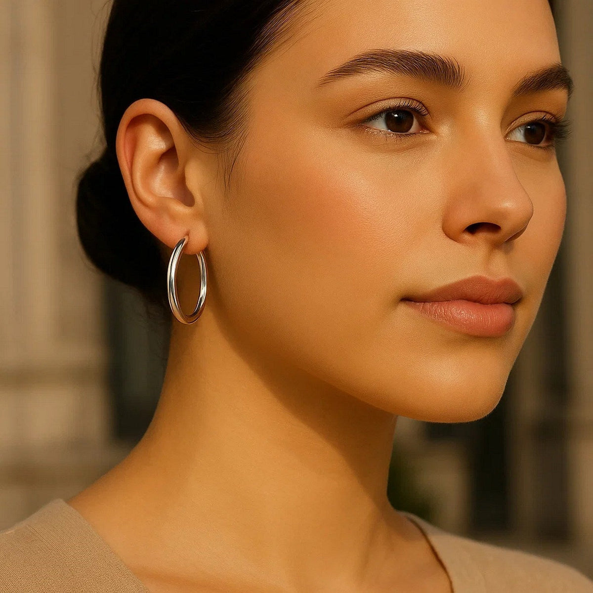 14k White Gold Polished Hoop Earrings (3x30mm) - LinkagejewelrydesignLinkagejewelrydesign