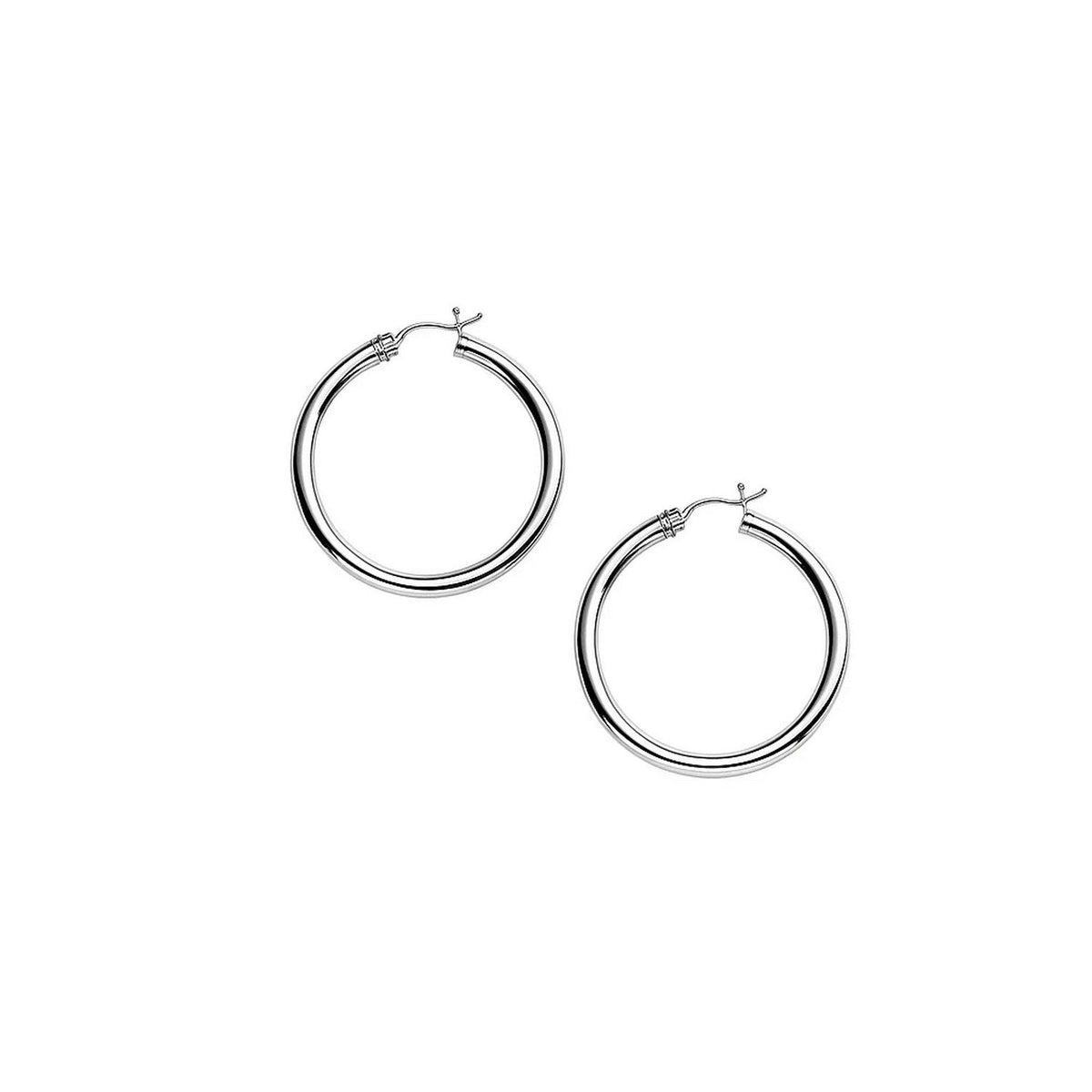 14k White Gold Polished Hoop Earrings (3x30mm) - LinkagejewelrydesignLinkagejewelrydesign