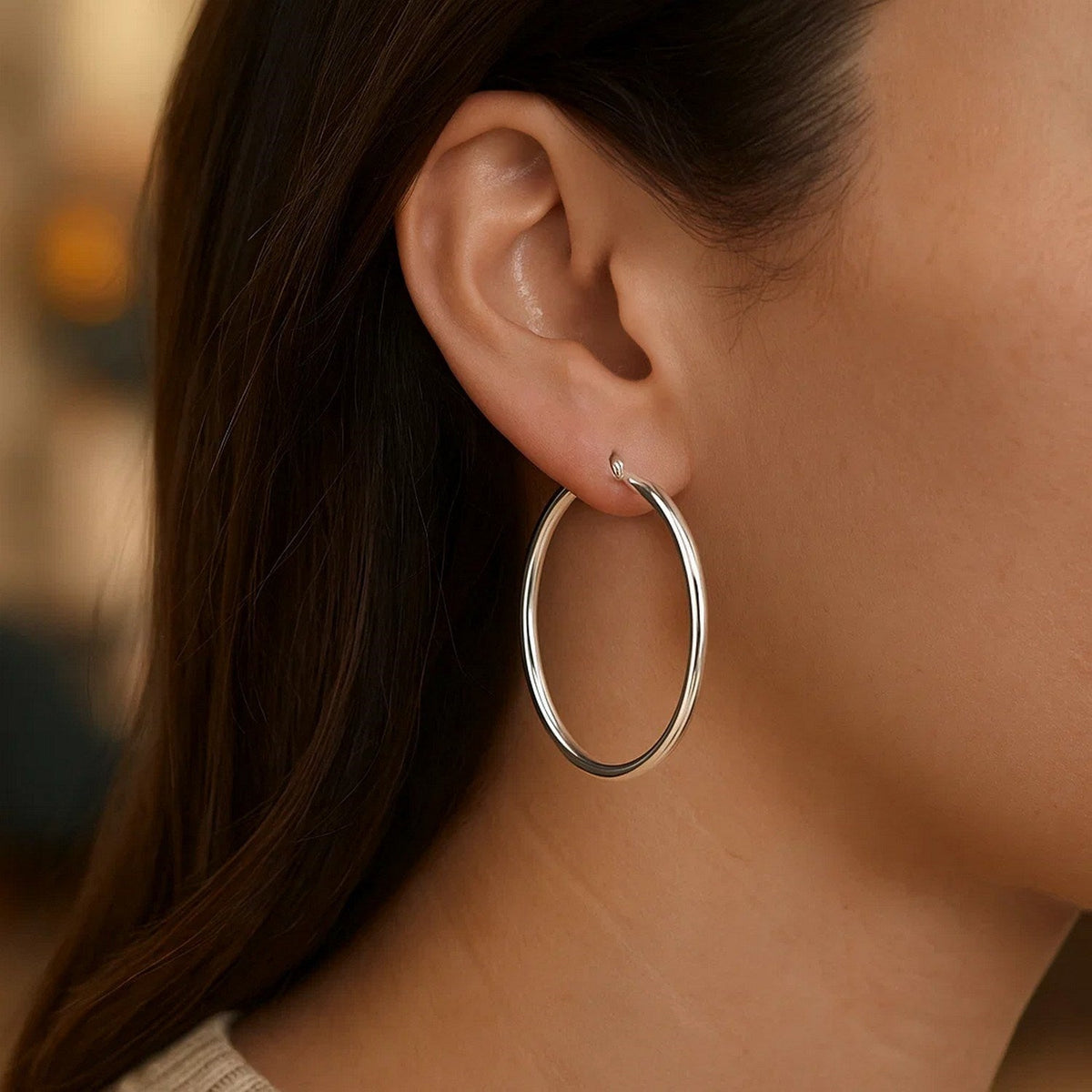 14k White Gold Polished Hoop Earrings (40 mm) - LinkagejewelrydesignLinkagejewelrydesign