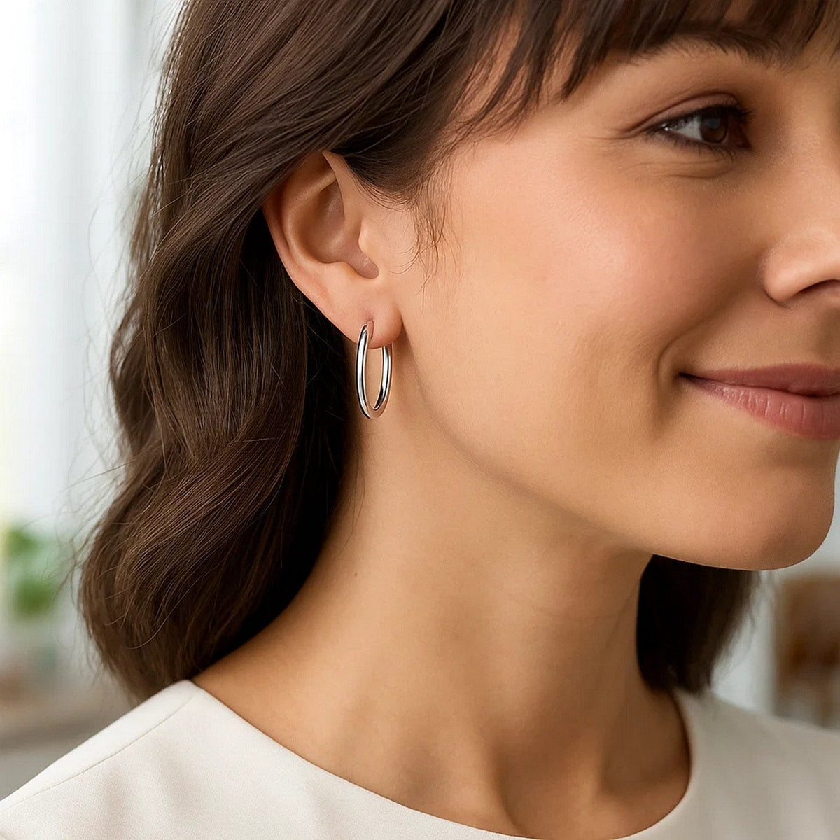 14k White Gold Polished Hoop Earrings (4x25mm) - LinkagejewelrydesignLinkagejewelrydesign