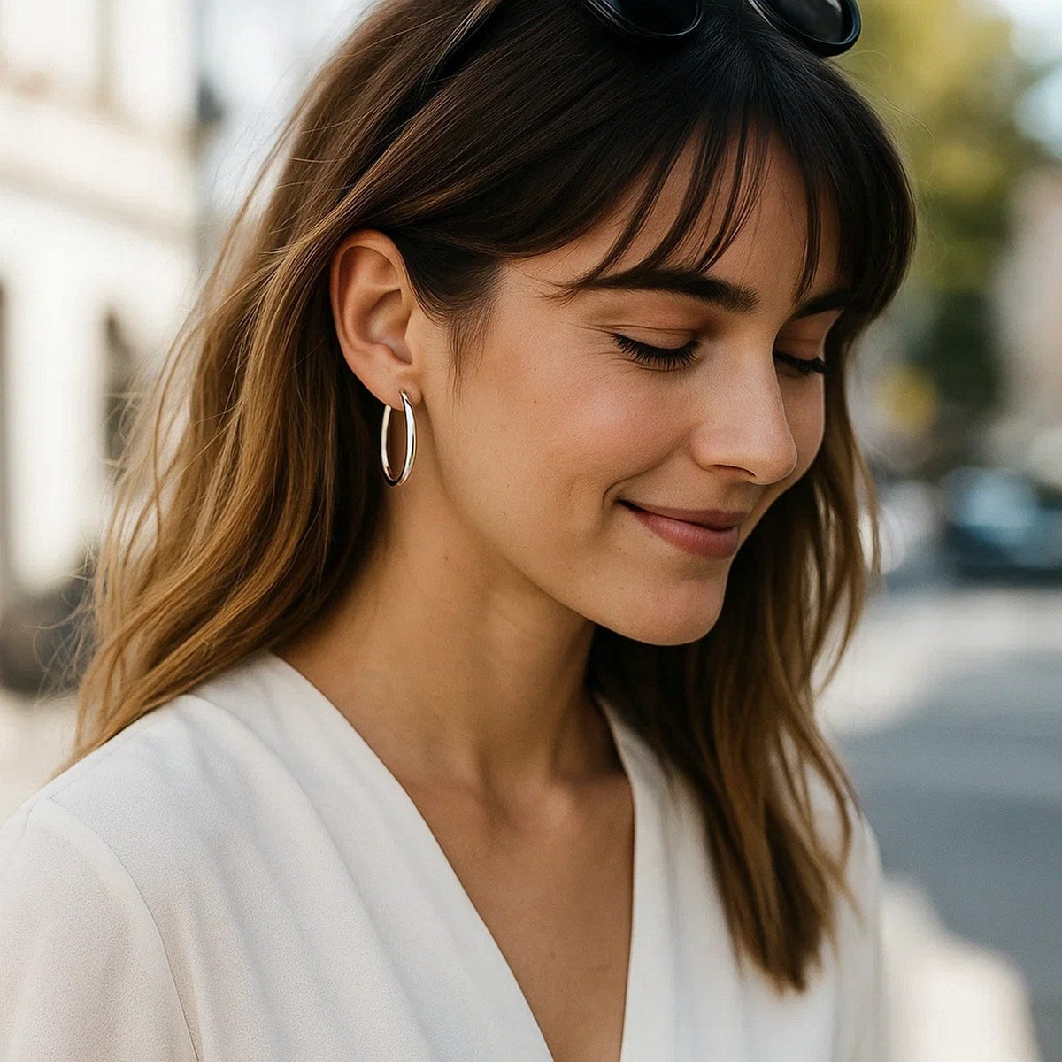 14k White Gold Polished Hoop Earrings (4x30mm) - LinkagejewelrydesignLinkagejewelrydesign