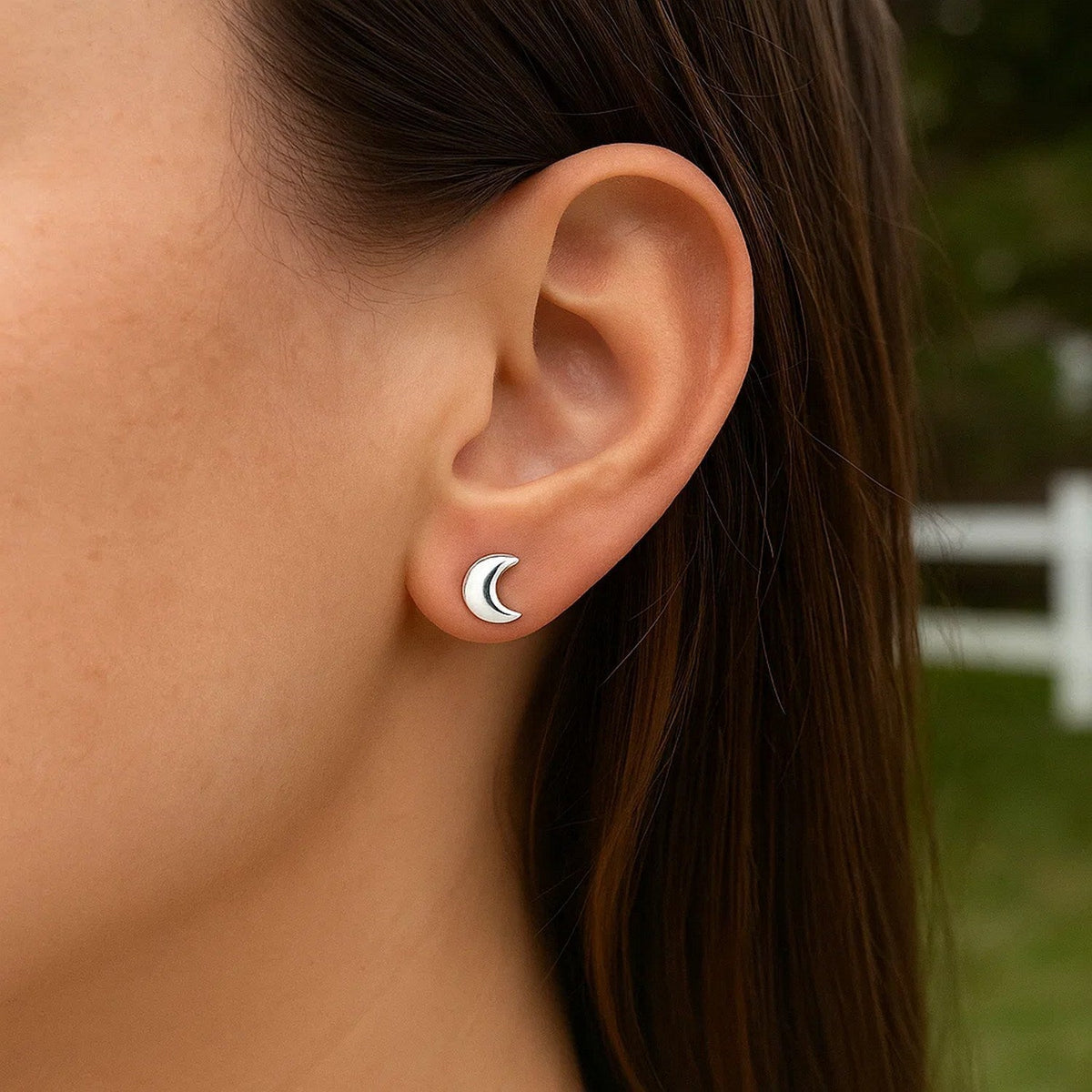 14k White Gold Post Earrings with Moons - LinkagejewelrydesignLinkagejewelrydesign