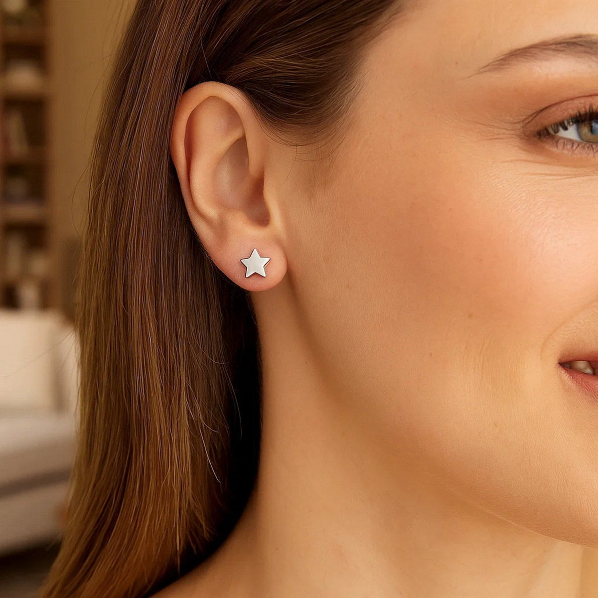 14k White Gold Post Earrings with Stars(6.5mm) - LinkagejewelrydesignLinkagejewelrydesign