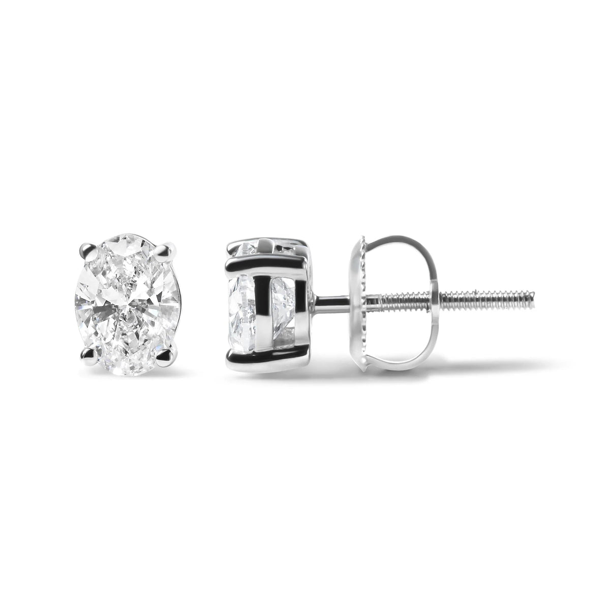 14K White Gold Prong Set Lab Grown Oval Diamond Solitaire Stud Earring (F - G Color, VS1 - VS2 Clarity) - LinkagejewelrydesignLinkagejewelrydesign