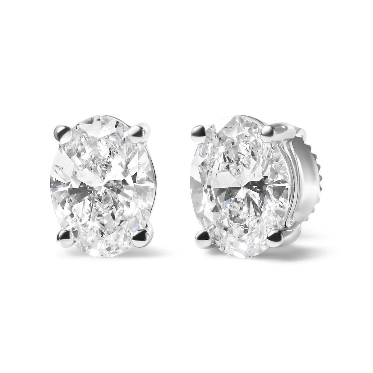 14K White Gold Prong Set Lab Grown Oval Diamond Solitaire Stud Earring (F - G Color, VS1 - VS2 Clarity) - LinkagejewelrydesignLinkagejewelrydesign
