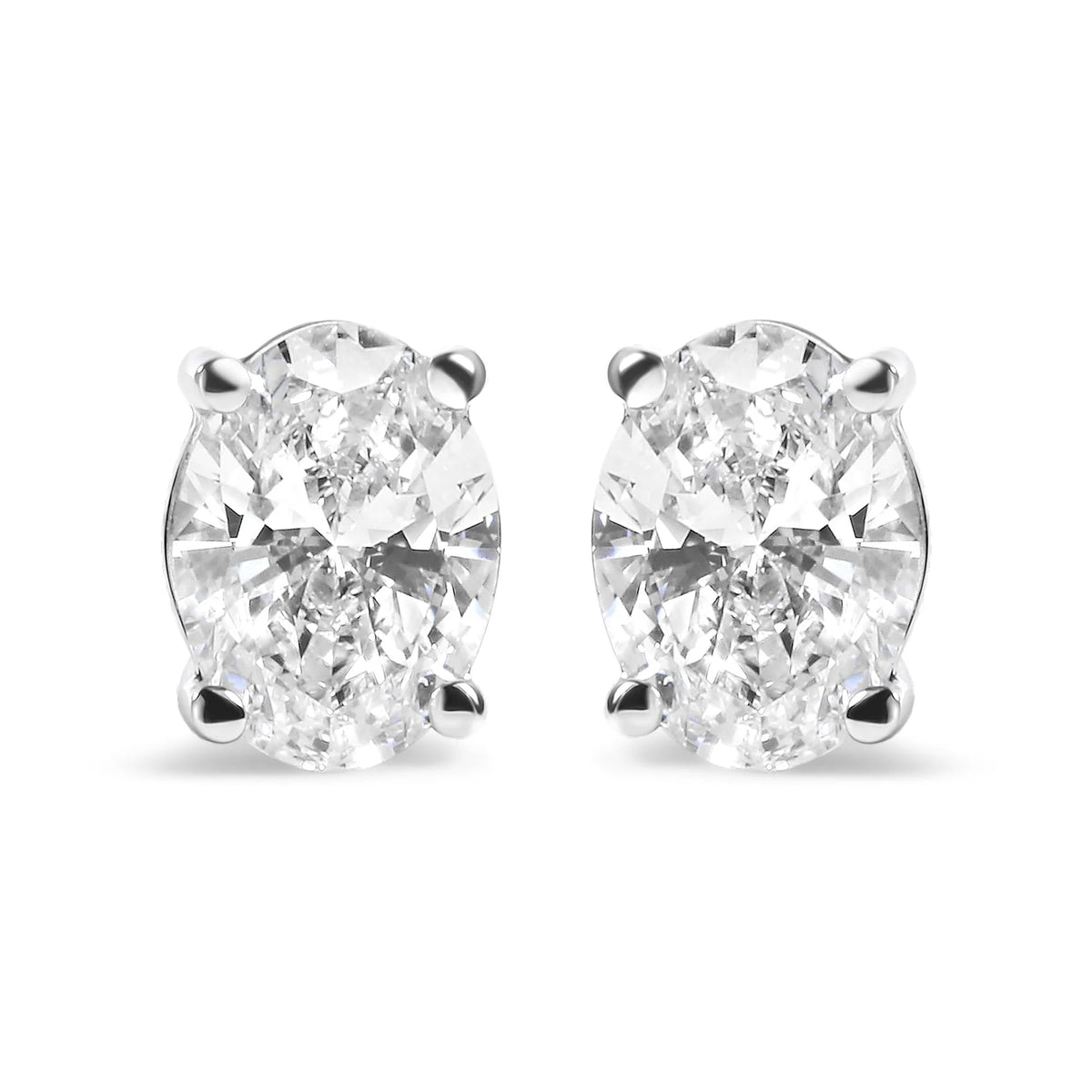 14K White Gold Prong Set Lab Grown Oval Diamond Solitaire Stud Earring (F - G Color, VS1 - VS2 Clarity) - LinkagejewelrydesignLinkagejewelrydesign
