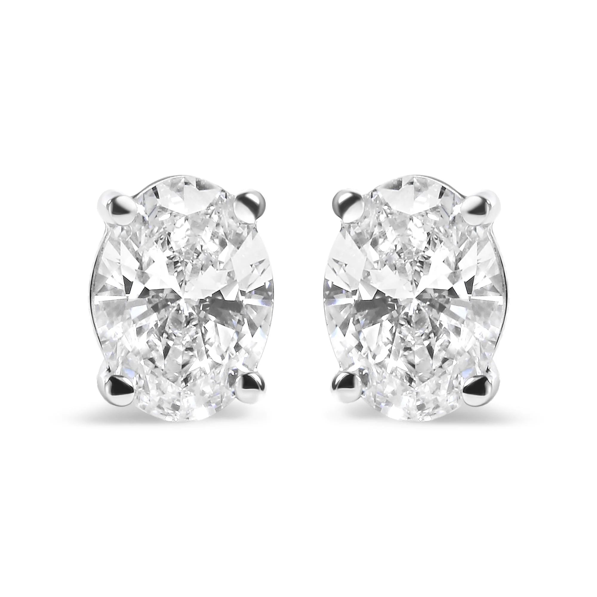 14K White Gold Prong Set Lab Grown Oval Diamond Solitaire Stud Earring (F - G Color, VS1 - VS2 Clarity) - LinkagejewelrydesignLinkagejewelrydesign