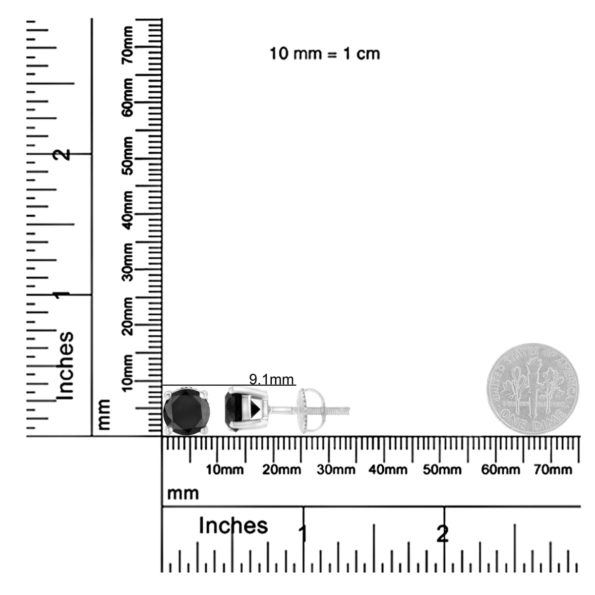 14K White Gold Round Brilliant - Cut Black Diamond Classic 4 - Prong Stud Earrings with Screw Backs (Fancy Color - Enhanced, I2 - I3 Clarity) - LinkagejewelrydesignLinkagejewelrydesign