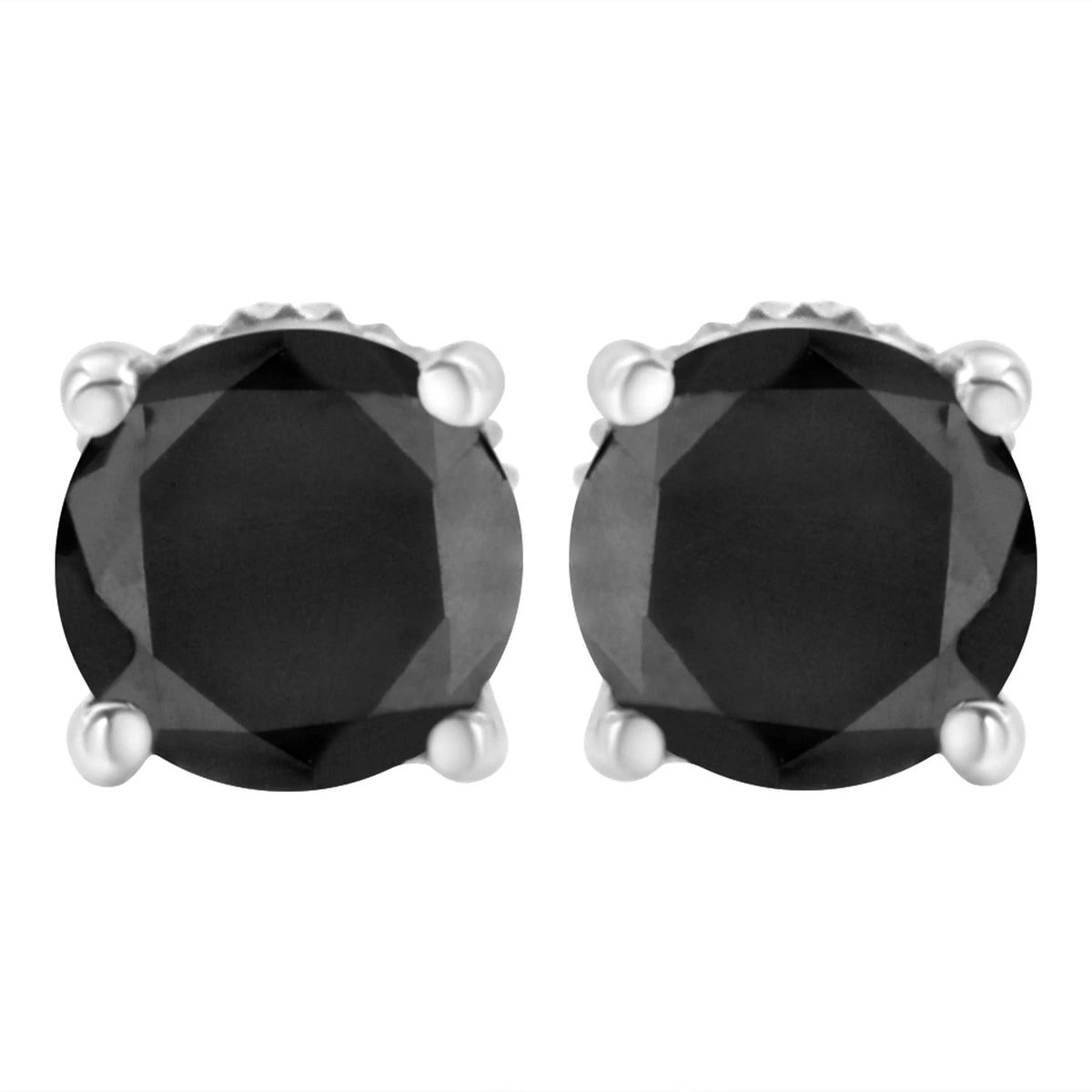 14K White Gold Round Brilliant - Cut Black Diamond Classic 4 - Prong Stud Earrings with Screw Backs (Fancy Color - Enhanced, I2 - I3 Clarity) - LinkagejewelrydesignLinkagejewelrydesign