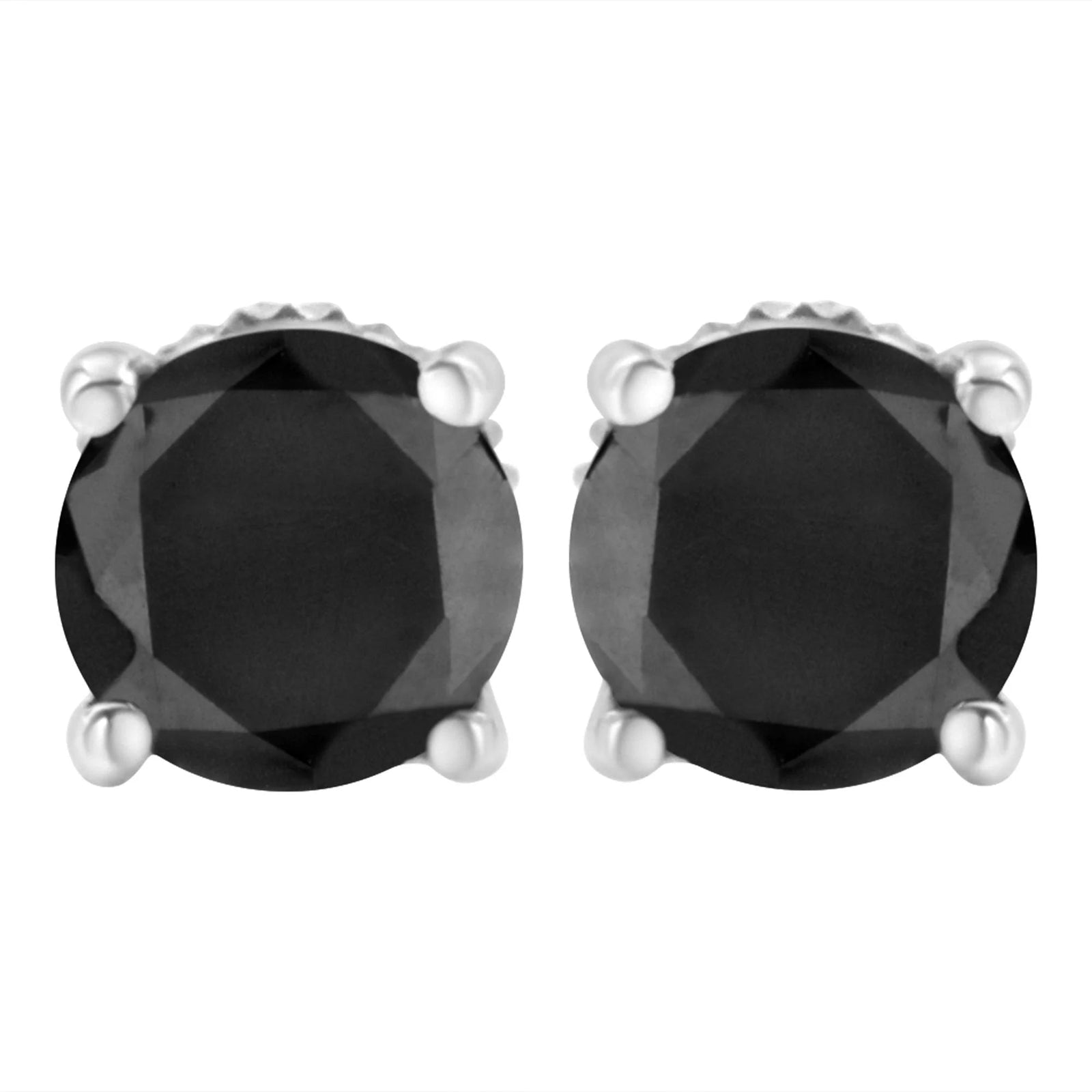14K White Gold Round Brilliant - Cut Black Diamond Classic 4 - Prong Stud Earrings with Screw Backs (Fancy Color - Enhanced, I2 - I3 Clarity) - LinkagejewelrydesignLinkagejewelrydesign