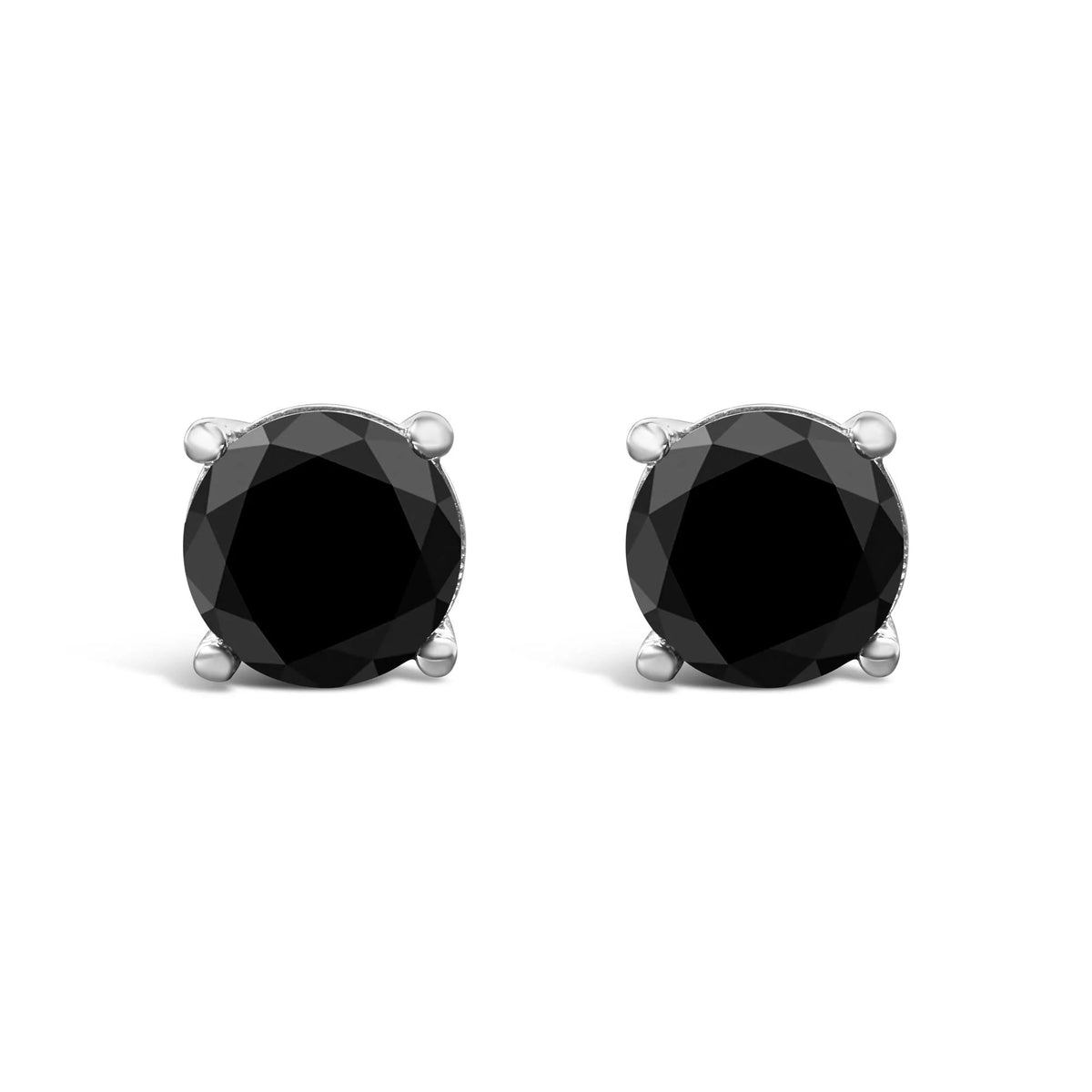 14K White Gold Round Brilliant - Cut Black Diamond Classic 4 - Prong Stud Earrings with Screw Backs (Fancy Color - Enhanced, I2 - I3 Clarity) - LinkagejewelrydesignLinkagejewelrydesign