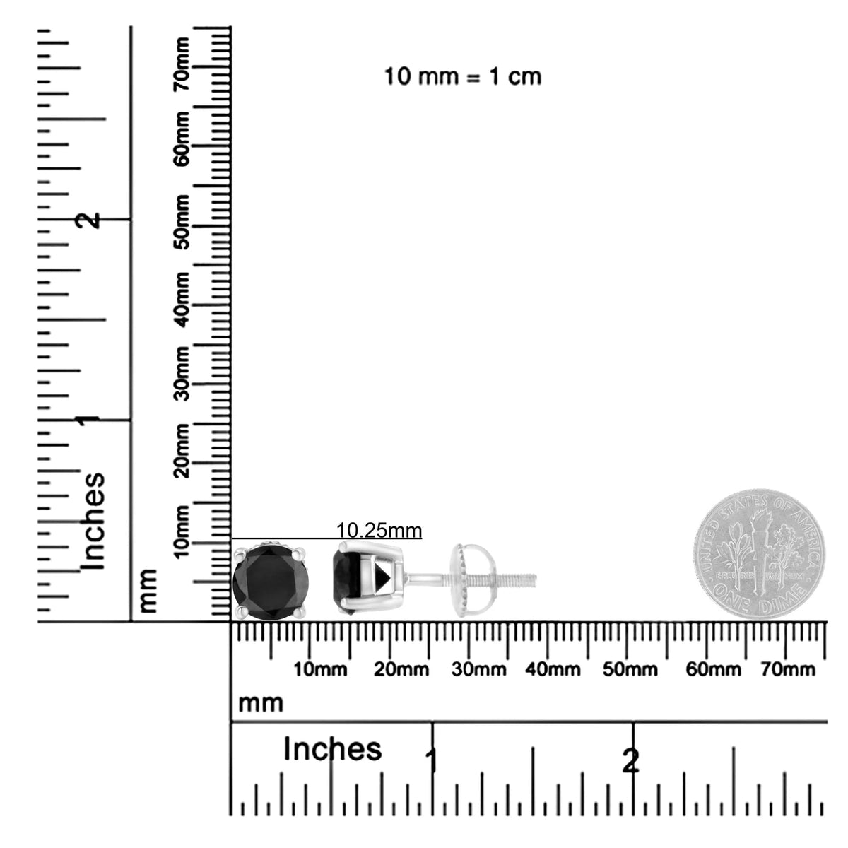 14K White Gold Round Brilliant - Cut Black Diamond Classic 4 - Prong Stud Earrings with Screw Backs (Fancy Color - Enhanced, I2 - I3 Clarity) - LinkagejewelrydesignLinkagejewelrydesign