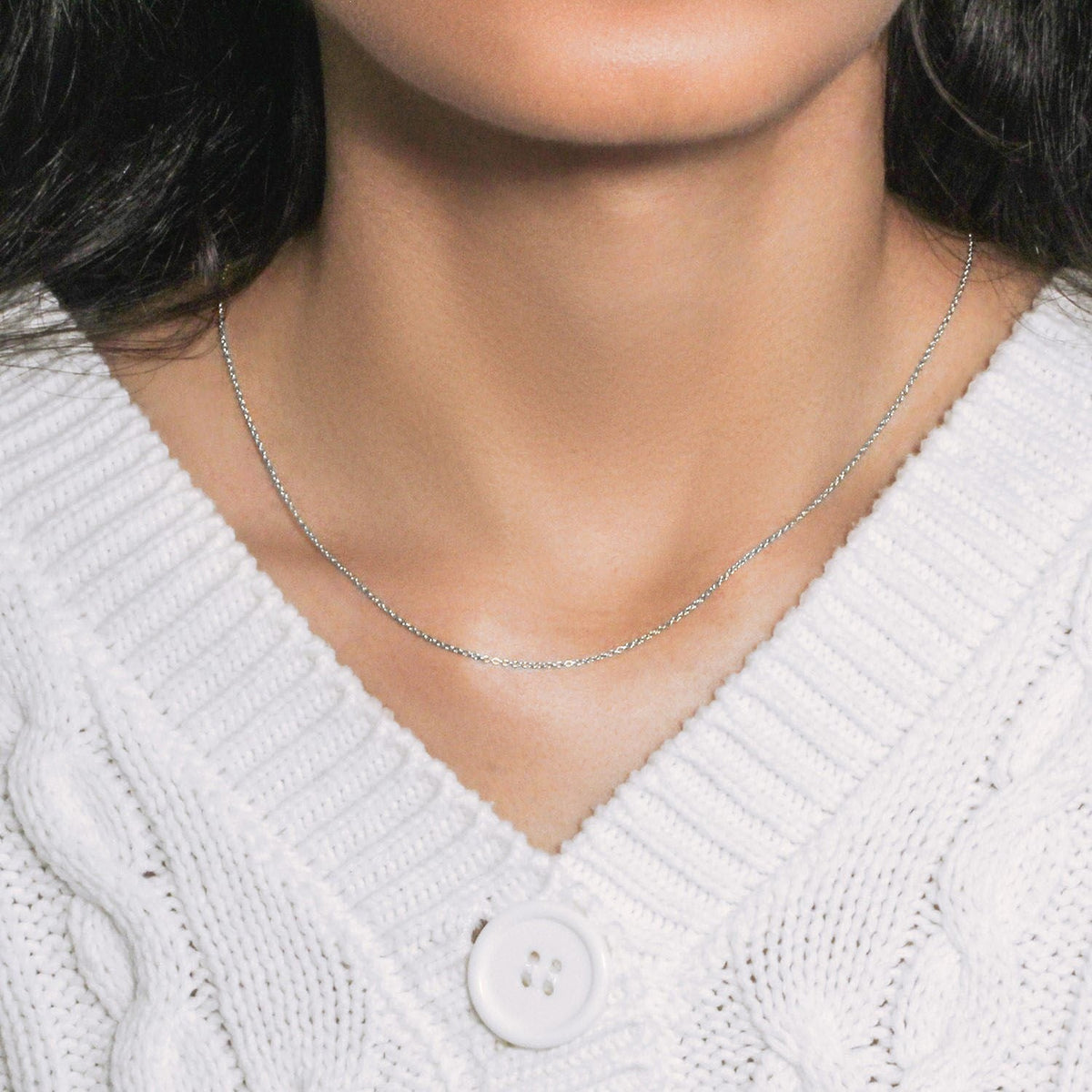 14k White Gold Round Cable Link Chain (1.10 mm) - LinkagejewelrydesignLinkagejewelrydesign