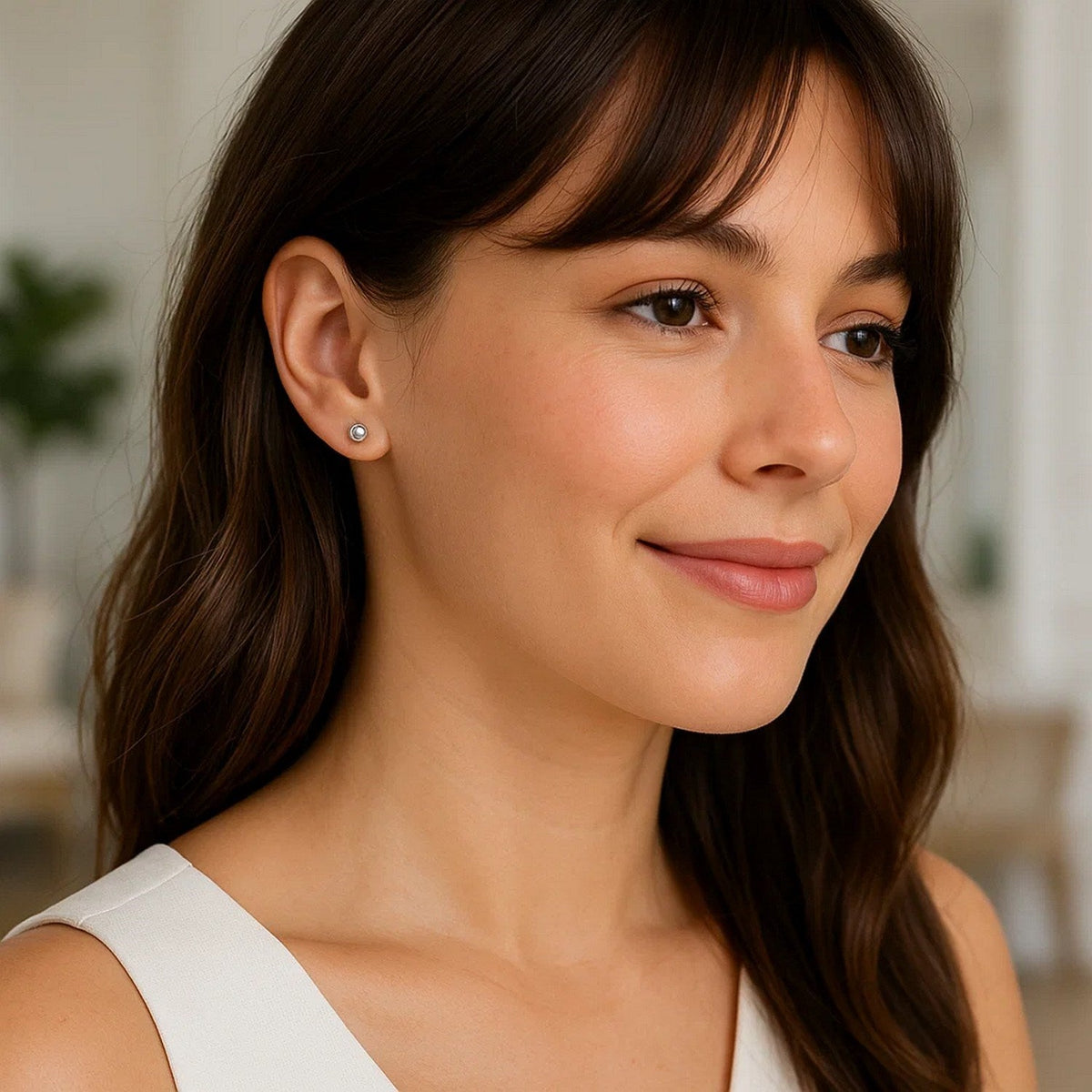 14k White Gold Round Stud Earrings (4.0 mm) - LinkagejewelrydesignLinkagejewelrydesign