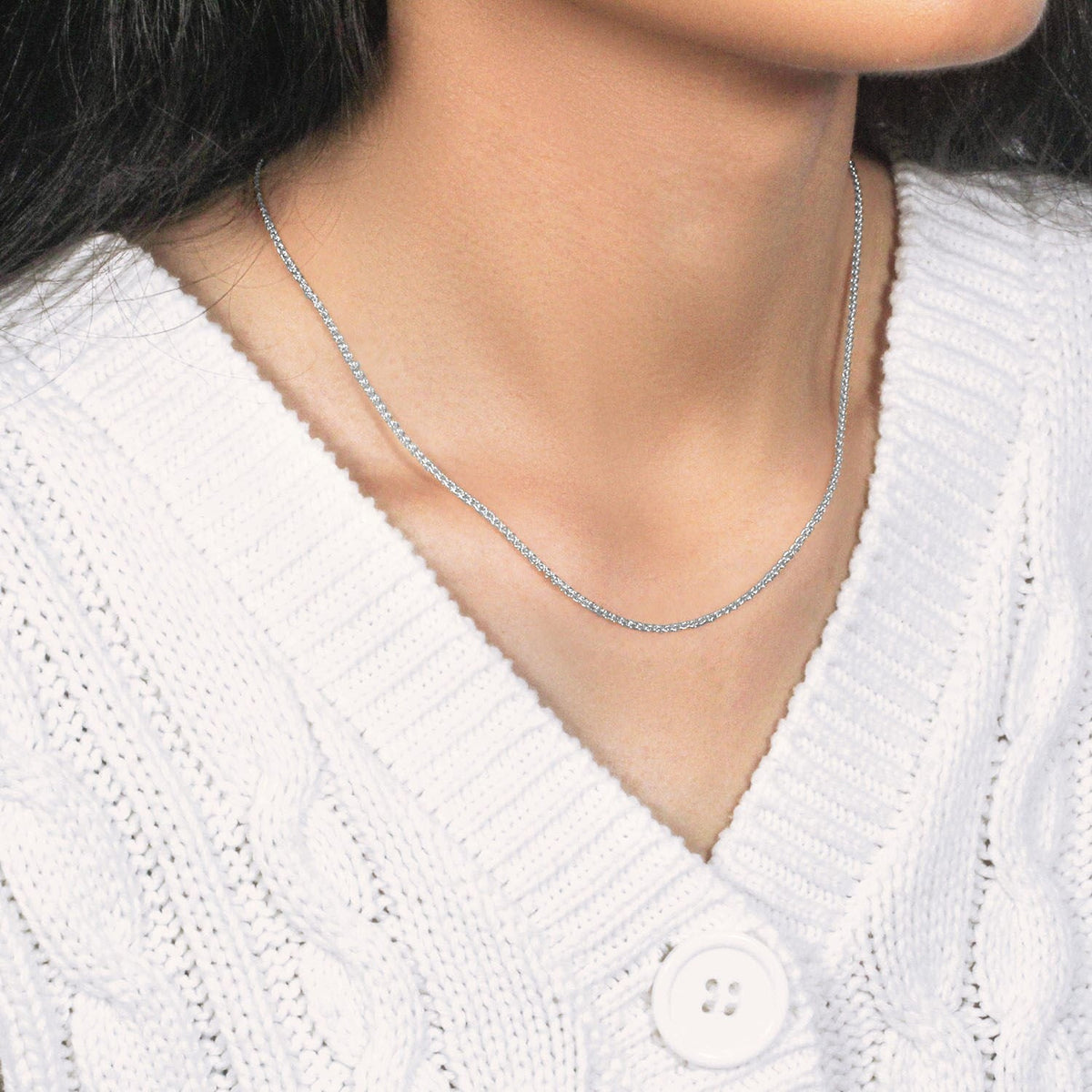 14k White Gold Round Wheat Chain (1.5 mm) - LinkagejewelrydesignLinkagejewelrydesign