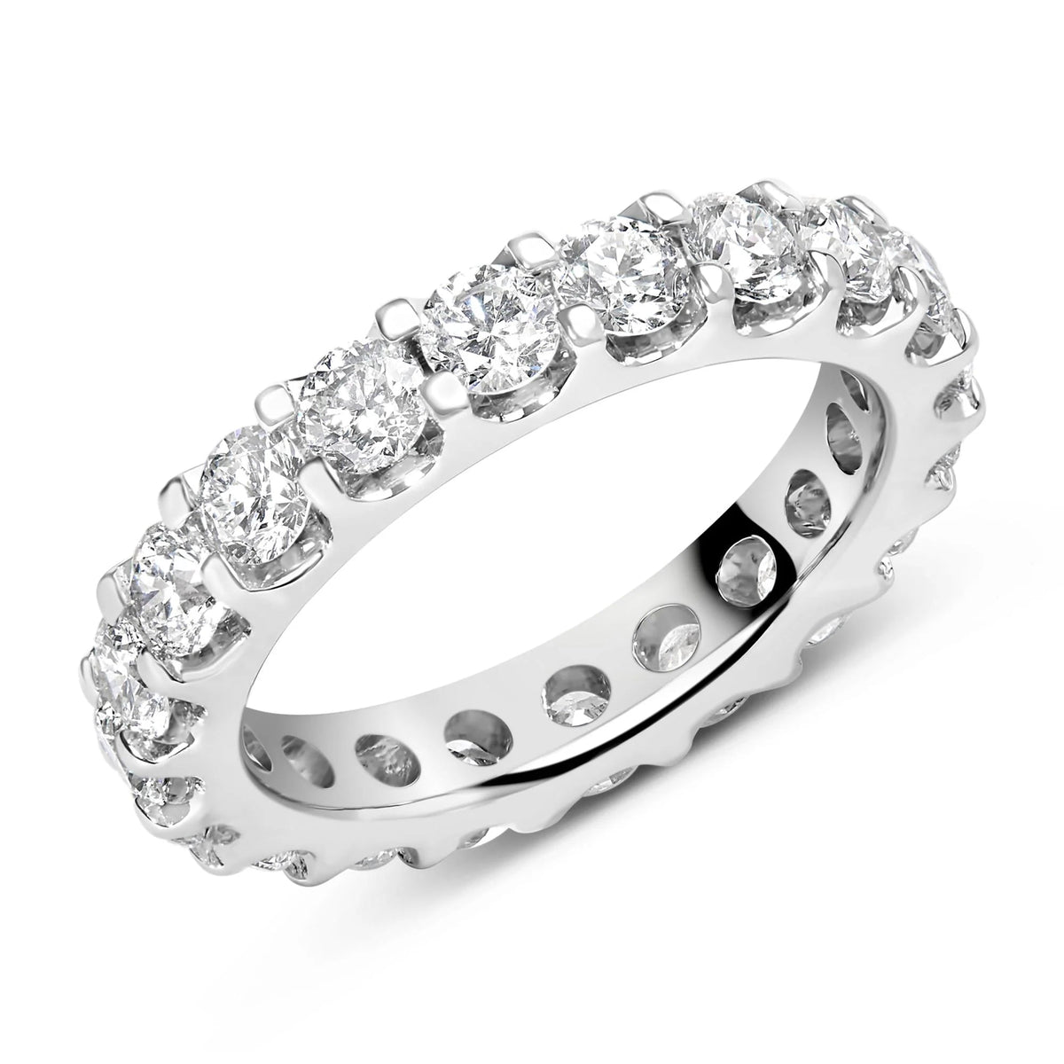 14K White Gold Shared Prong Set Round Diamond Eternity Band Ring (G - H Color, SI1 - SI2 Clarity) - LinkagejewelrydesignLinkagejewelrydesign