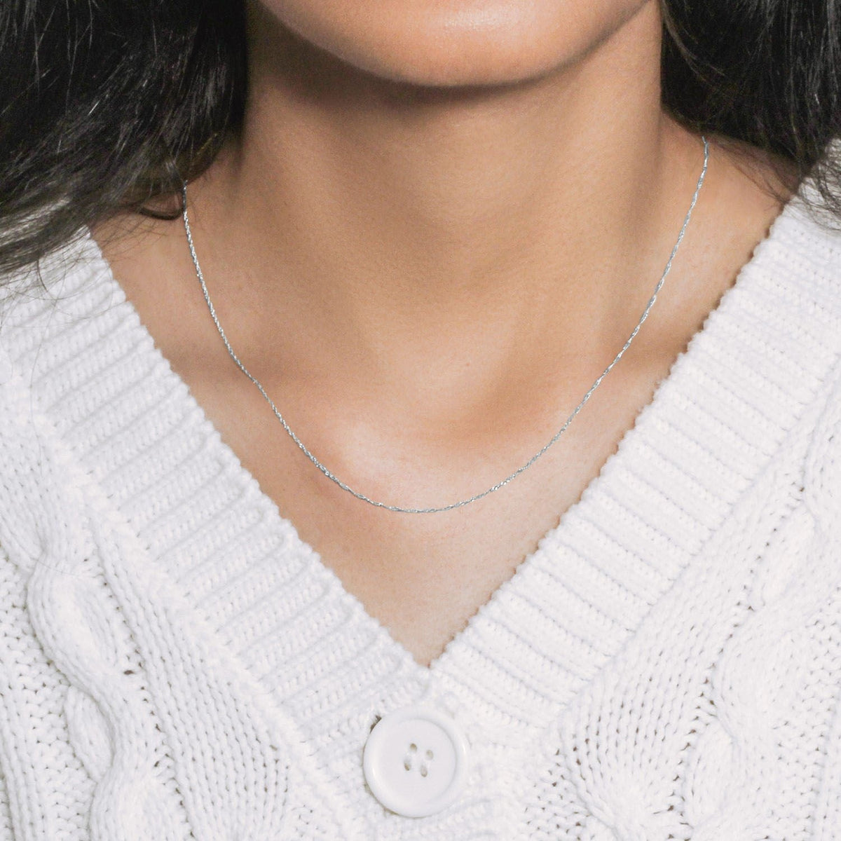 14k White Gold Singapore Chain 0.8mm (0.81 mm) - LinkagejewelrydesignLinkagejewelrydesign