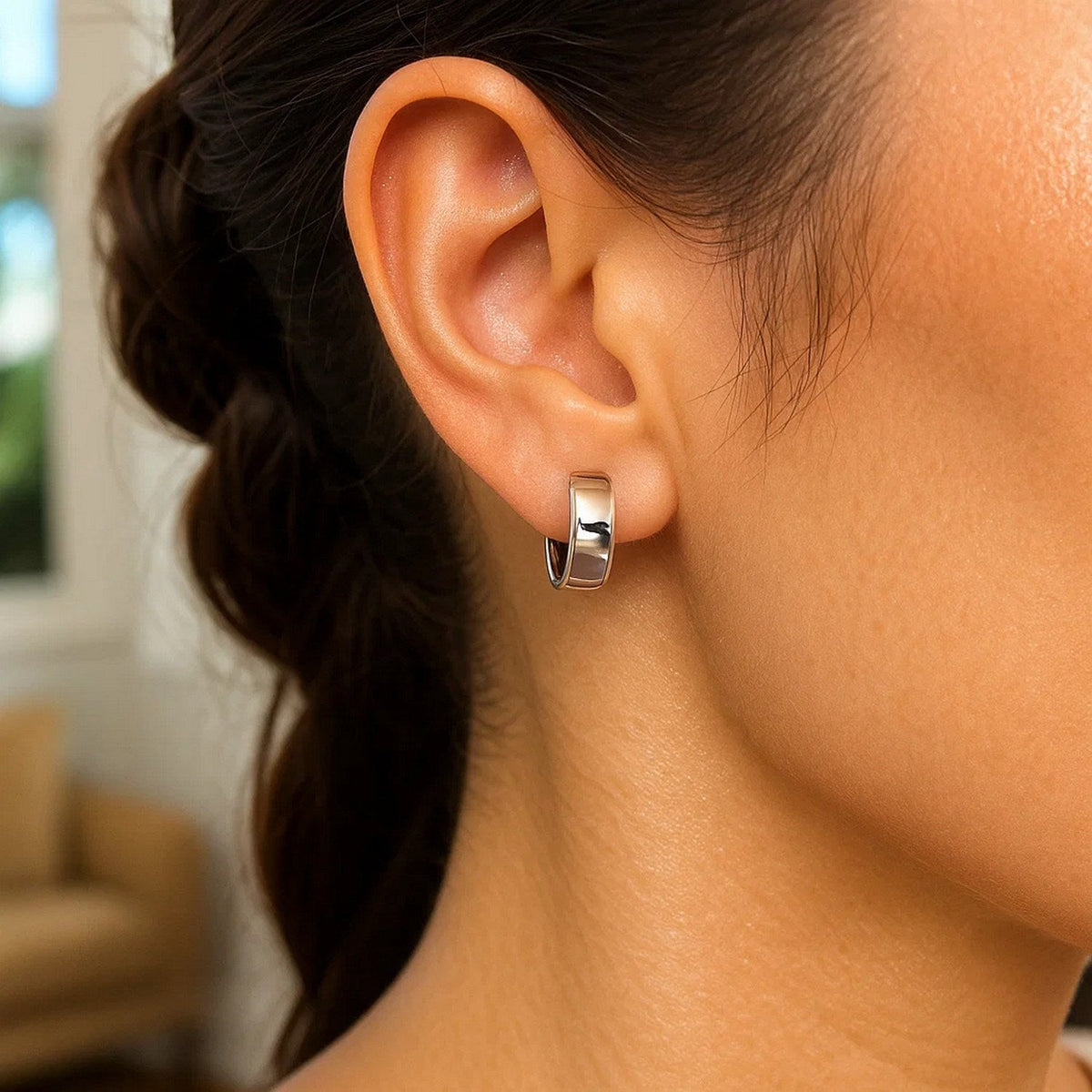 14k White Gold Snuggable Hoop Earrings - LinkagejewelrydesignLinkagejewelrydesign