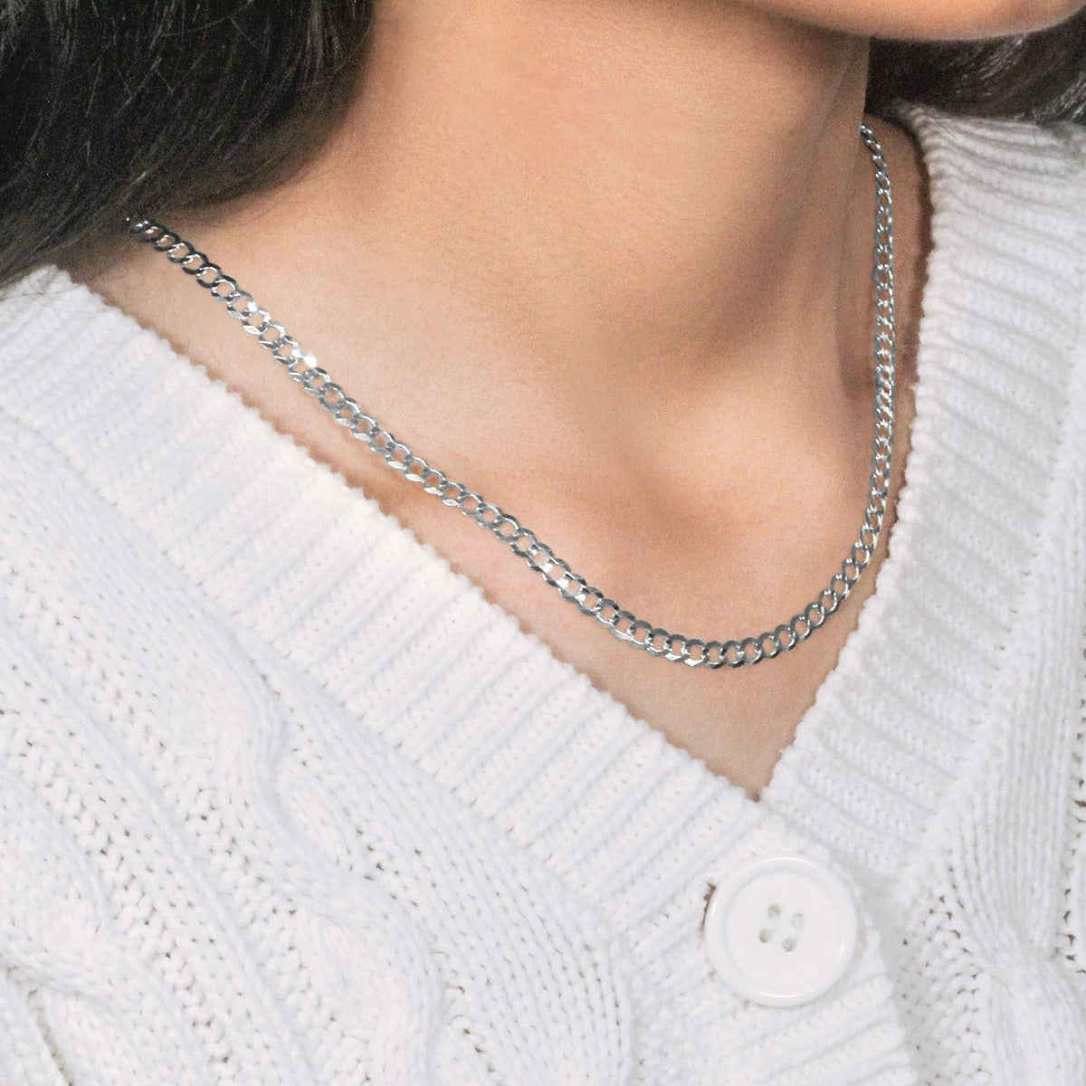 14k White Gold Solid Curb Chain (4.70 mm) - LinkagejewelrydesignLinkagejewelrydesign