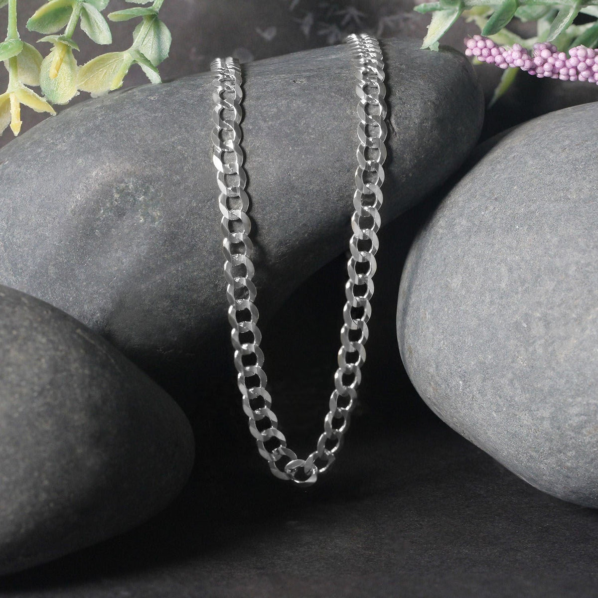 14k White Gold Solid Curb Chain (4.70 mm) - LinkagejewelrydesignLinkagejewelrydesign
