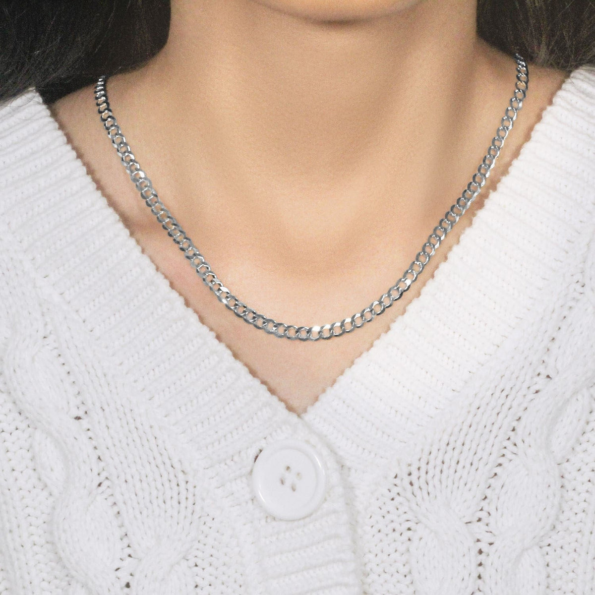 14k White Gold Solid Curb Chain (4.70 mm) - LinkagejewelrydesignLinkagejewelrydesign