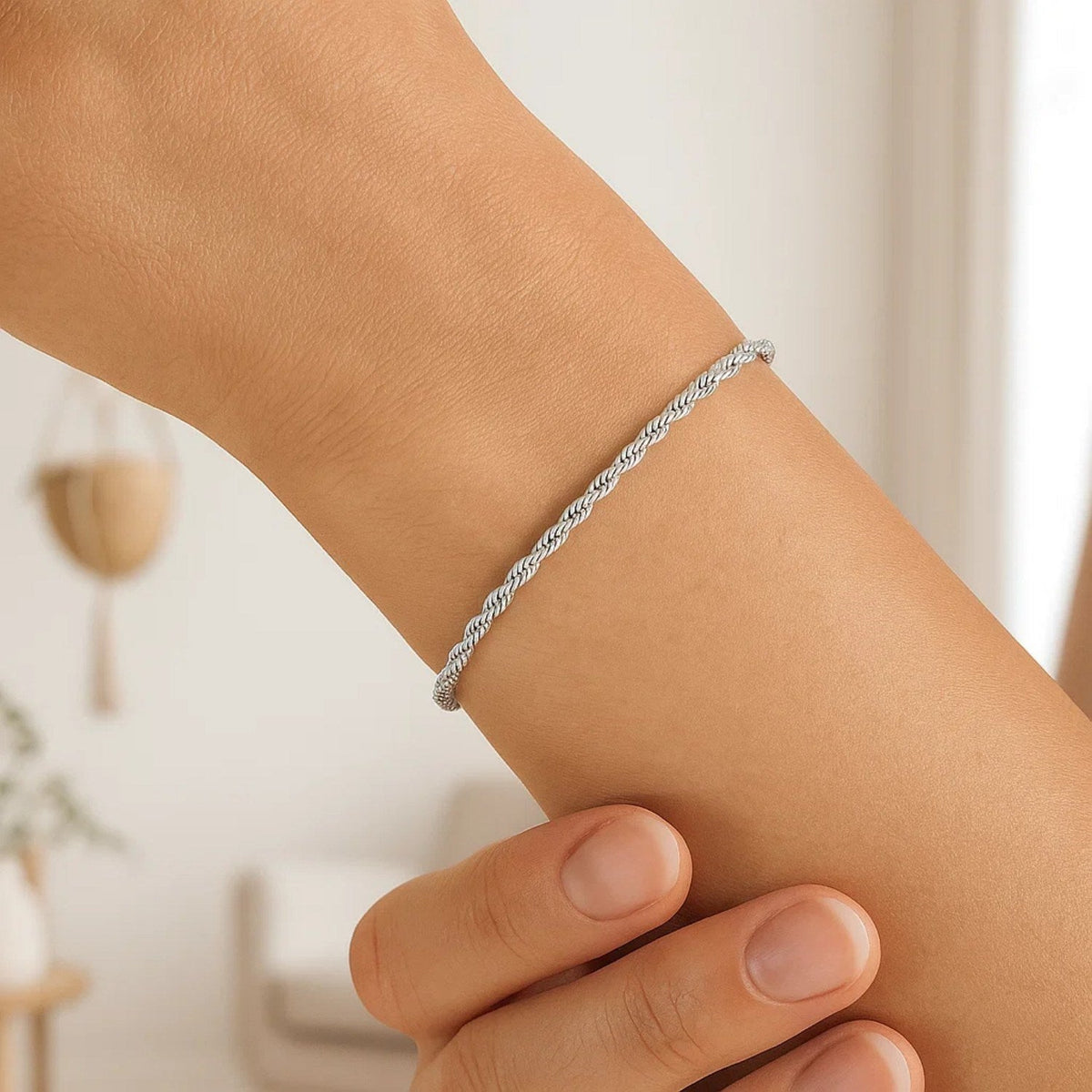 14k White Gold Solid Diamond Cut Rope Bracelet 1.5mm - LinkagejewelrydesignLinkagejewelrydesign