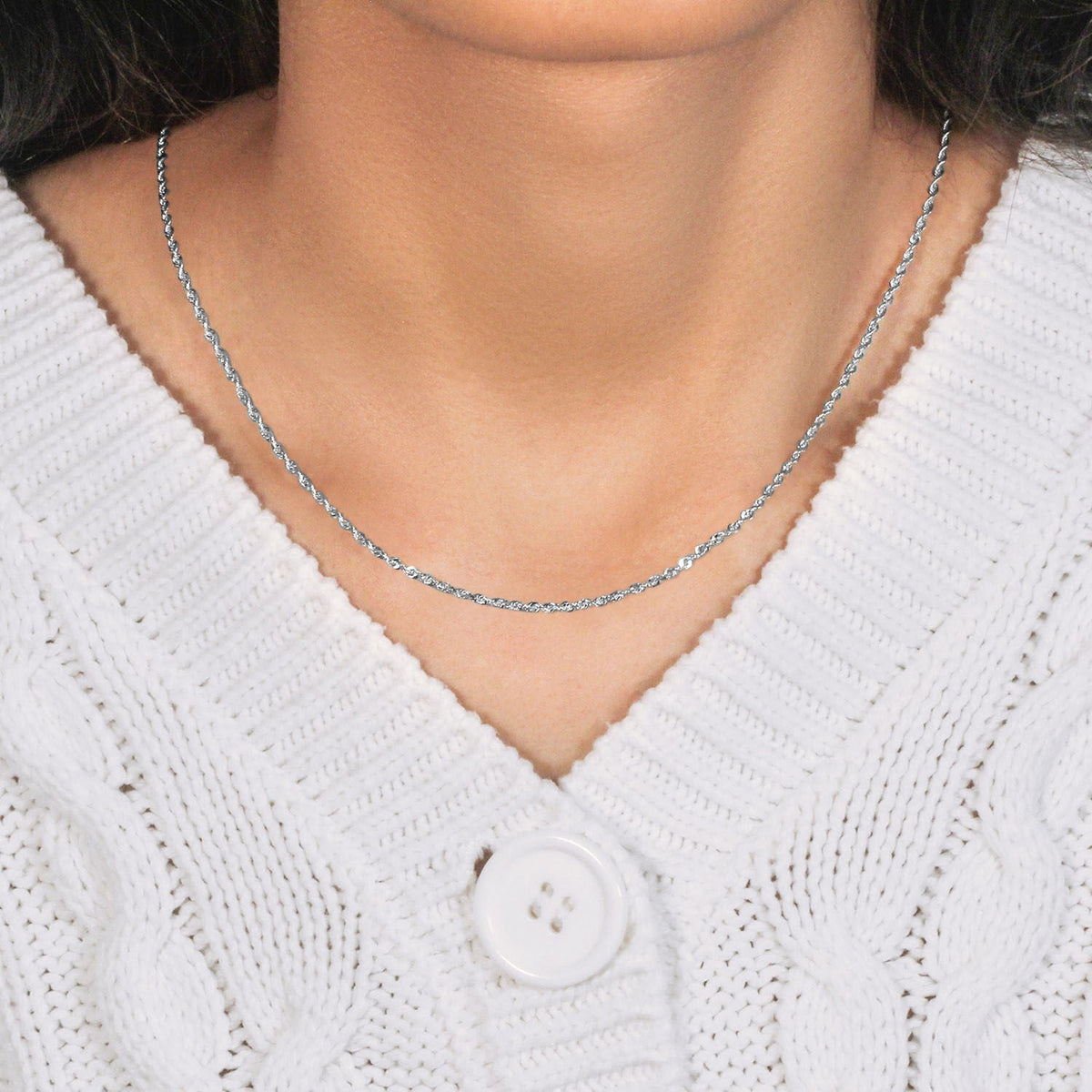 14k White Gold Solid Diamond Cut Rope Chain (1.80 mm) - LinkagejewelrydesignLinkagejewelrydesign