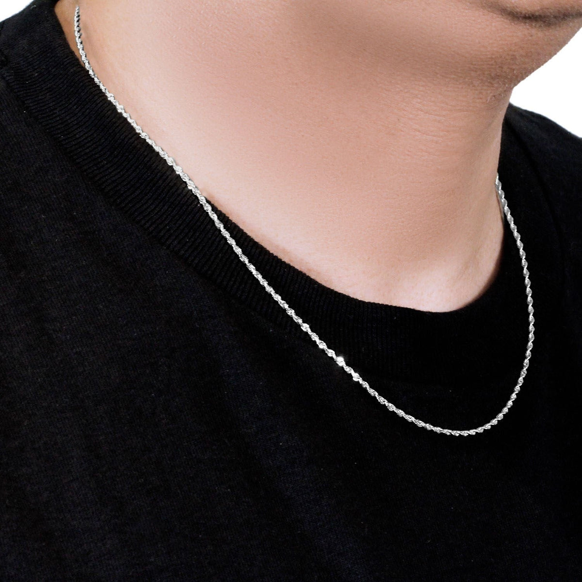 14k White Gold Solid Diamond Cut Rope Chain (1.80 mm) - LinkagejewelrydesignLinkagejewelrydesign