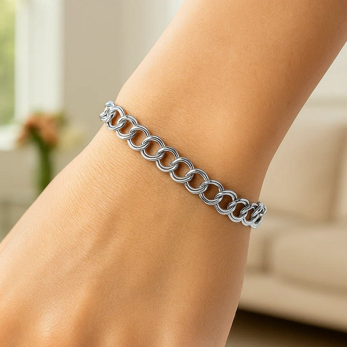 14k White Gold Solid Double Link Charm Bracelet (5.00 mm) - LinkagejewelrydesignLinkagejewelrydesign