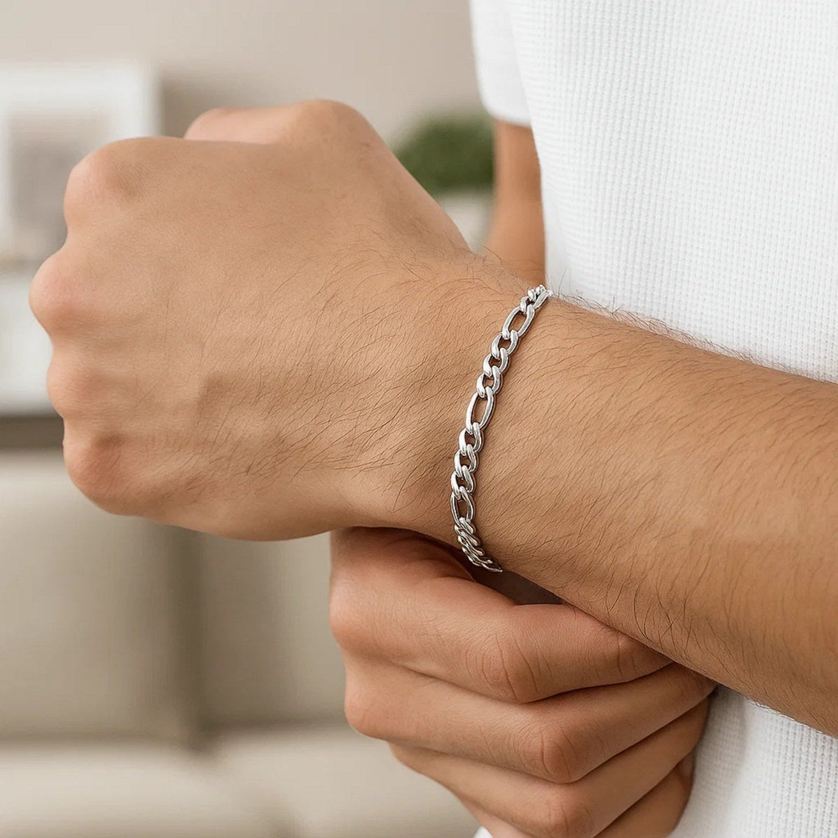 14k White Gold Solid Figaro Bracelet (3.80 mm) - LinkagejewelrydesignLinkagejewelrydesign