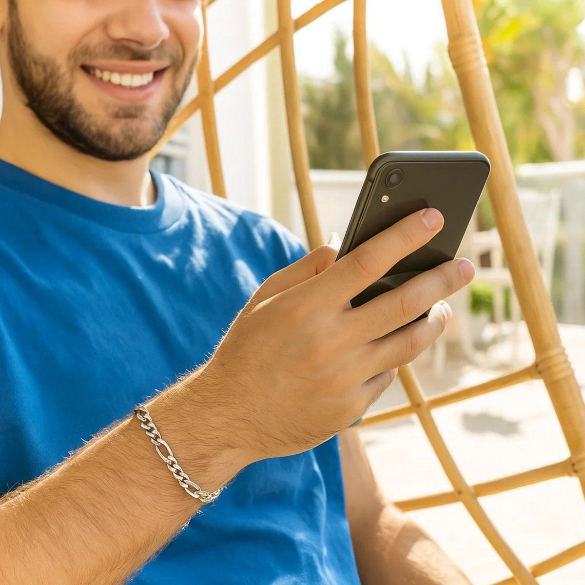 14k White Gold Solid Figaro Bracelet (6.00 mm) - LinkagejewelrydesignLinkagejewelrydesign