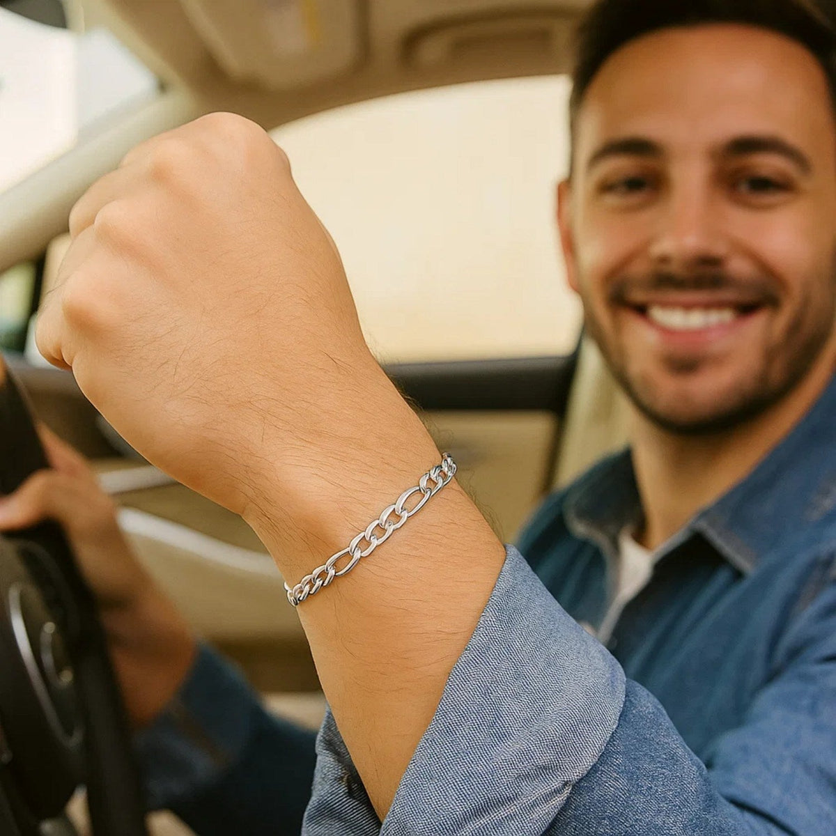 14k White Gold Solid Figaro Bracelet (6.00 mm) - LinkagejewelrydesignLinkagejewelrydesign