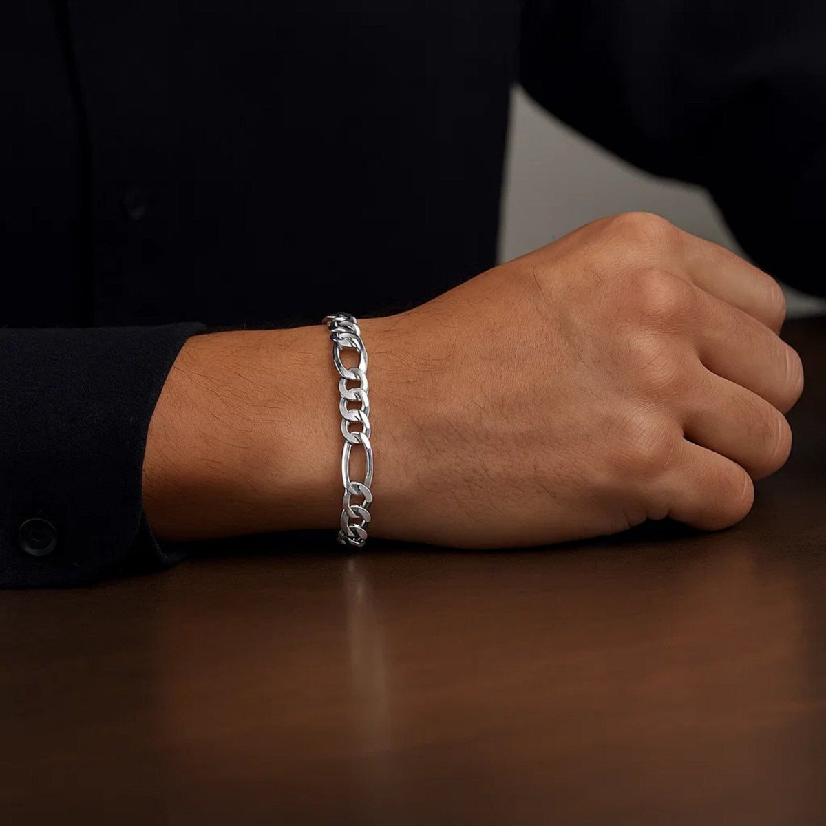 14k White Gold Solid Figaro Bracelet (6.00 mm) - LinkagejewelrydesignLinkagejewelrydesign