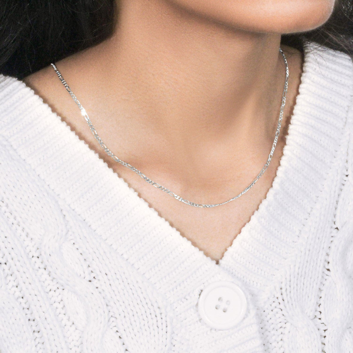 14k White Gold Solid Figaro Chain 1.9mm - LinkagejewelrydesignLinkagejewelrydesign